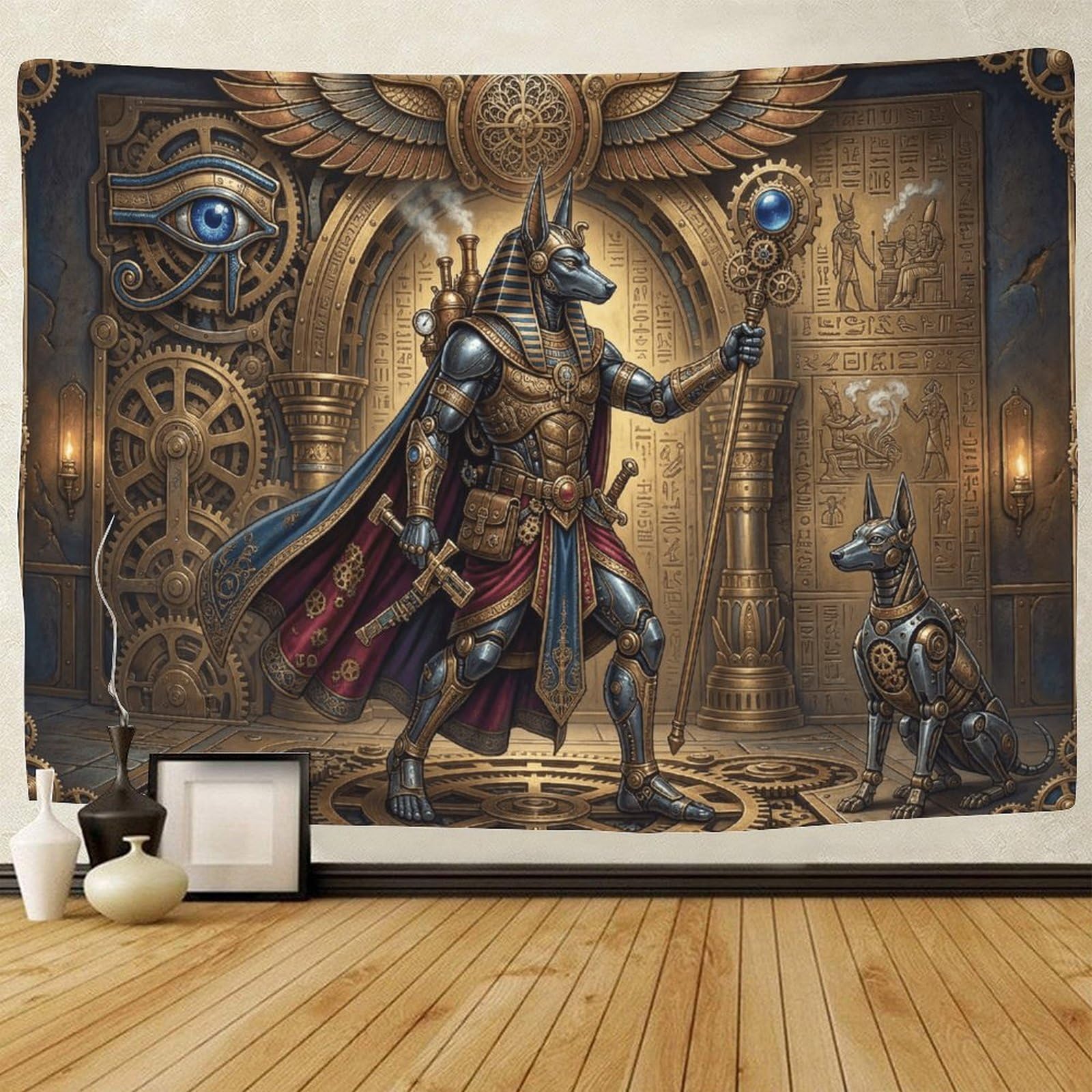 GPMNBCXZK Egyptian Anubis 3D Printed Wall Art Steampunk Decor for Home Living Room Bedroom Tapestry 70cmx100cm