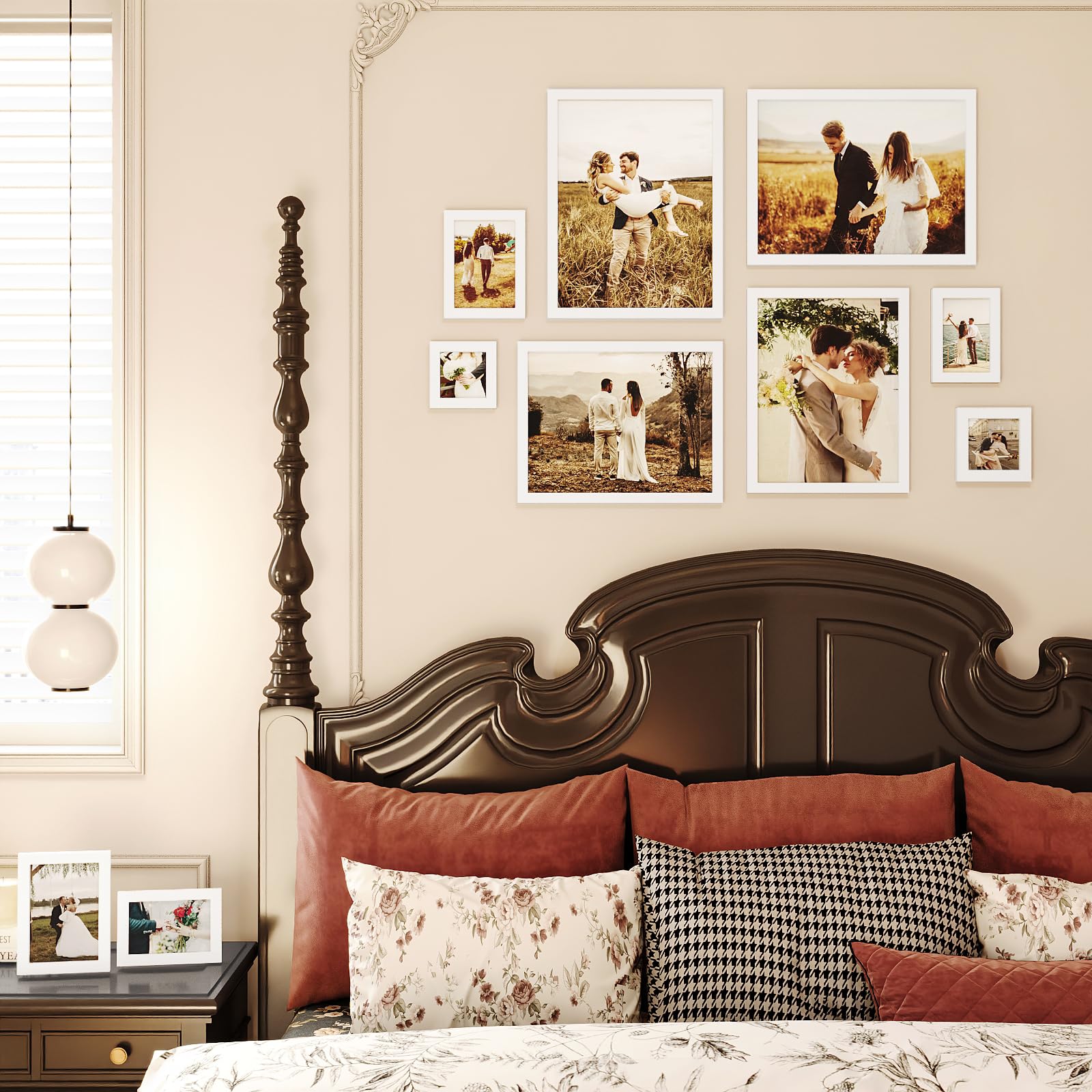 Egofine Juego de 10 marcos de fotos, decoración de pared con dos de 12 x 16, dos de 11 x 14, dos de 5 x 7, dos de 4 x 6, dos de 4 x 4 para pared y mesa, hechos de madera maciza, cubiertos de