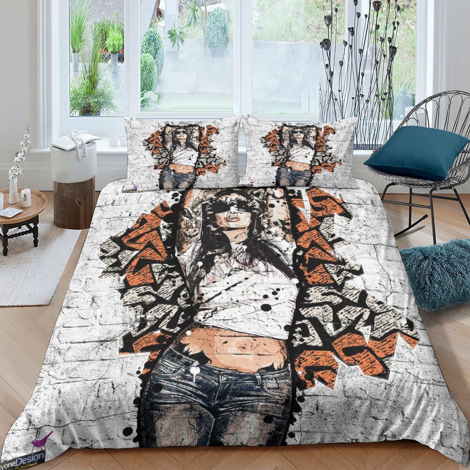 Parure de lit graffiti en microfibre supérieure 3 pièces avec finition zip