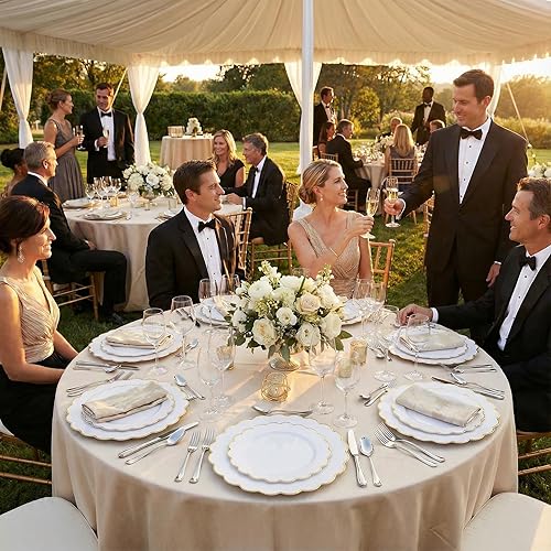 Miniatura 6 de supernal 100 platos de plástico blanco y dorado festoneado, platos de plástico para fiestas, bonito plato de cena, perfecto para el día de San 100