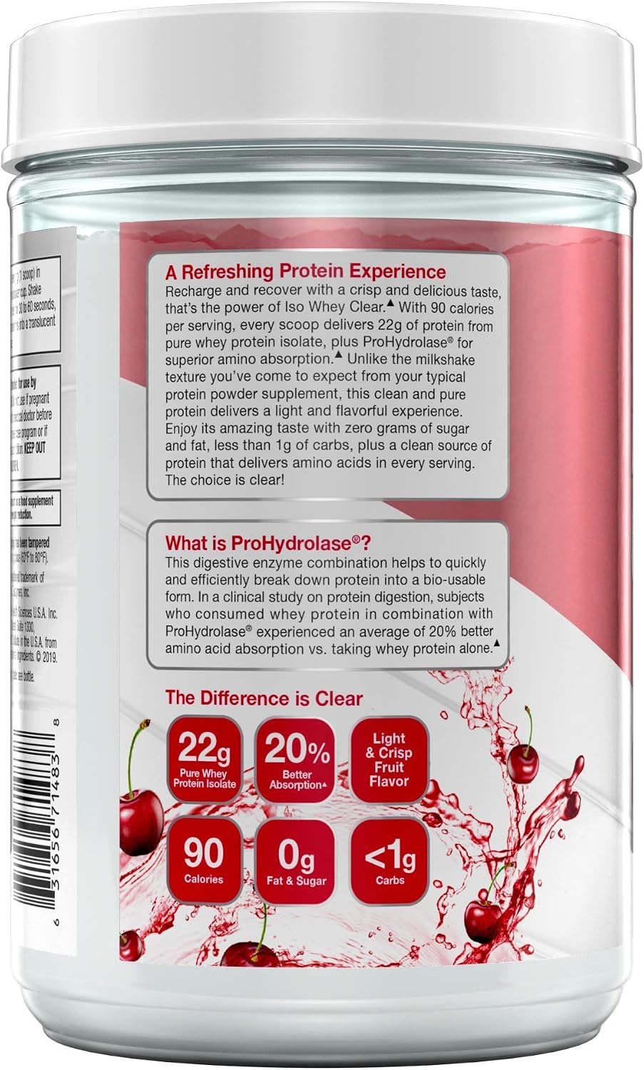 Whey Protein Powder MuscleTech Clear Whey Protein Isolate Whey Isolate Protein Powder for Women & Men Clear Protein Drink 22g of Protein, 90 Calories Arctic Cherry Blast