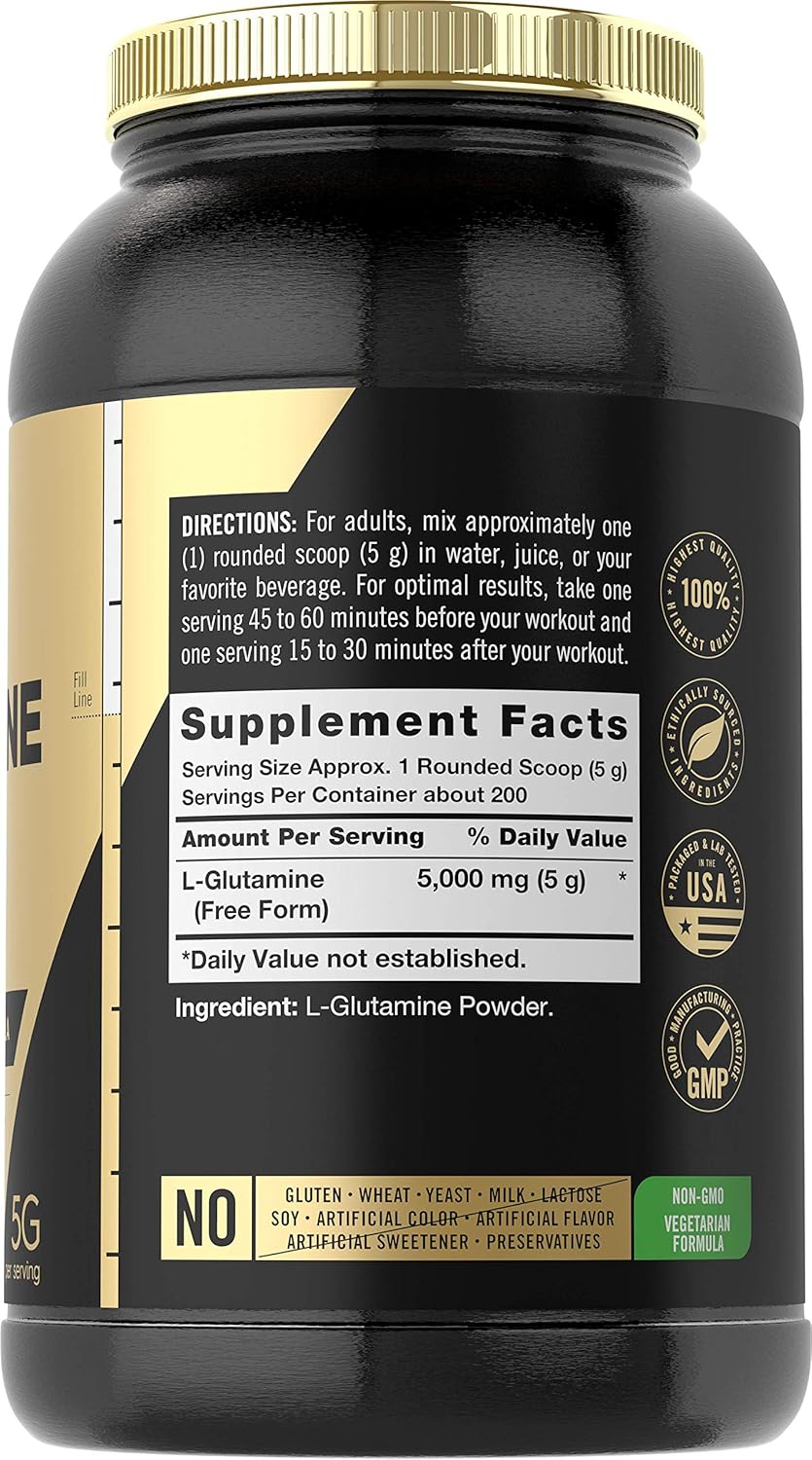 L Glutamine Powder | 5000mg | Unflavored | 2.2 lbs | Vegetarian, Non-GMO, Gluten Free | L-Glutamine Supplement | by Carlyle : Health & Household