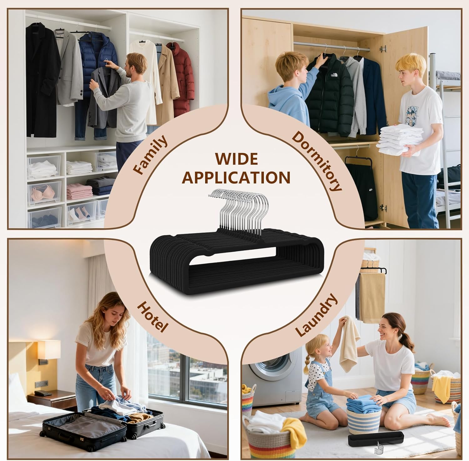 30 Pack Black Velvet Hangers Non Slip, Felt Pants Hangers Thin Space Saving Clothes Hanger Flocked Strong Durable Ganchos para Colgar Ropa with 360°Swivel Hook for Pants Jeans Shorts Skirts Tank Top