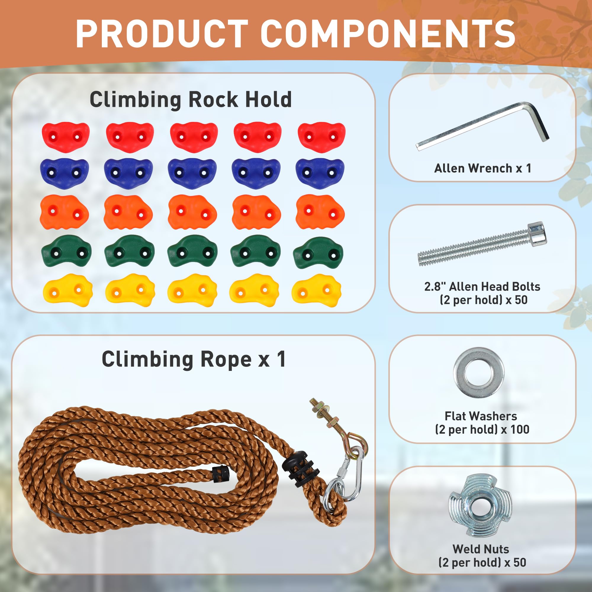 FRUITEAM 25-Piece Rock Climbing Holds, Climbing Wall for Kids, Climbing Set for Adult, Indoor Outdoor Playground