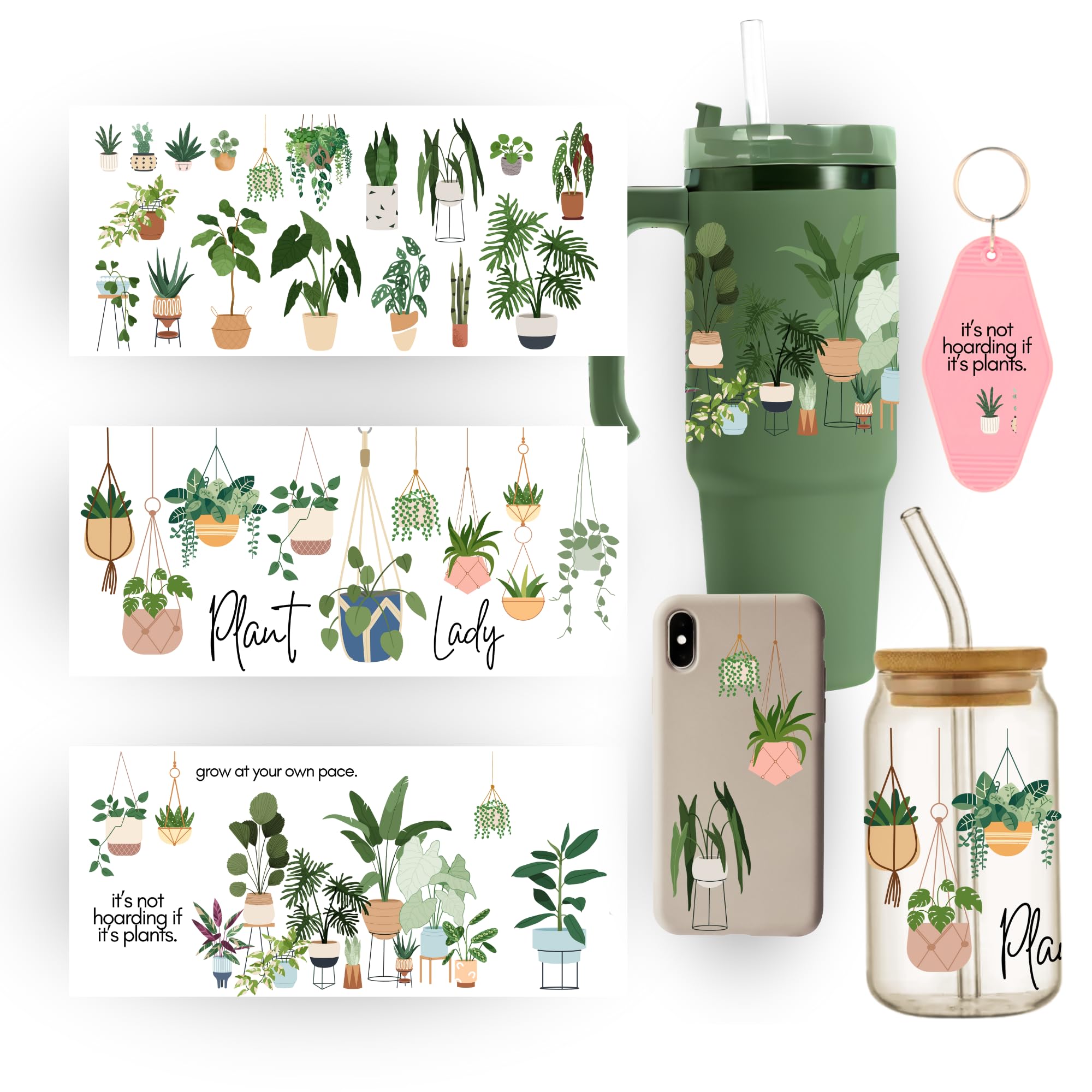 Houseplant UV DTF | Houseplant Decal | 6 Sheets | UV DTF Cup Wrap for 16 oz | DIY Gift | House Plant UV DTF | Permanent Vinyl Decal | Plant Phone Case