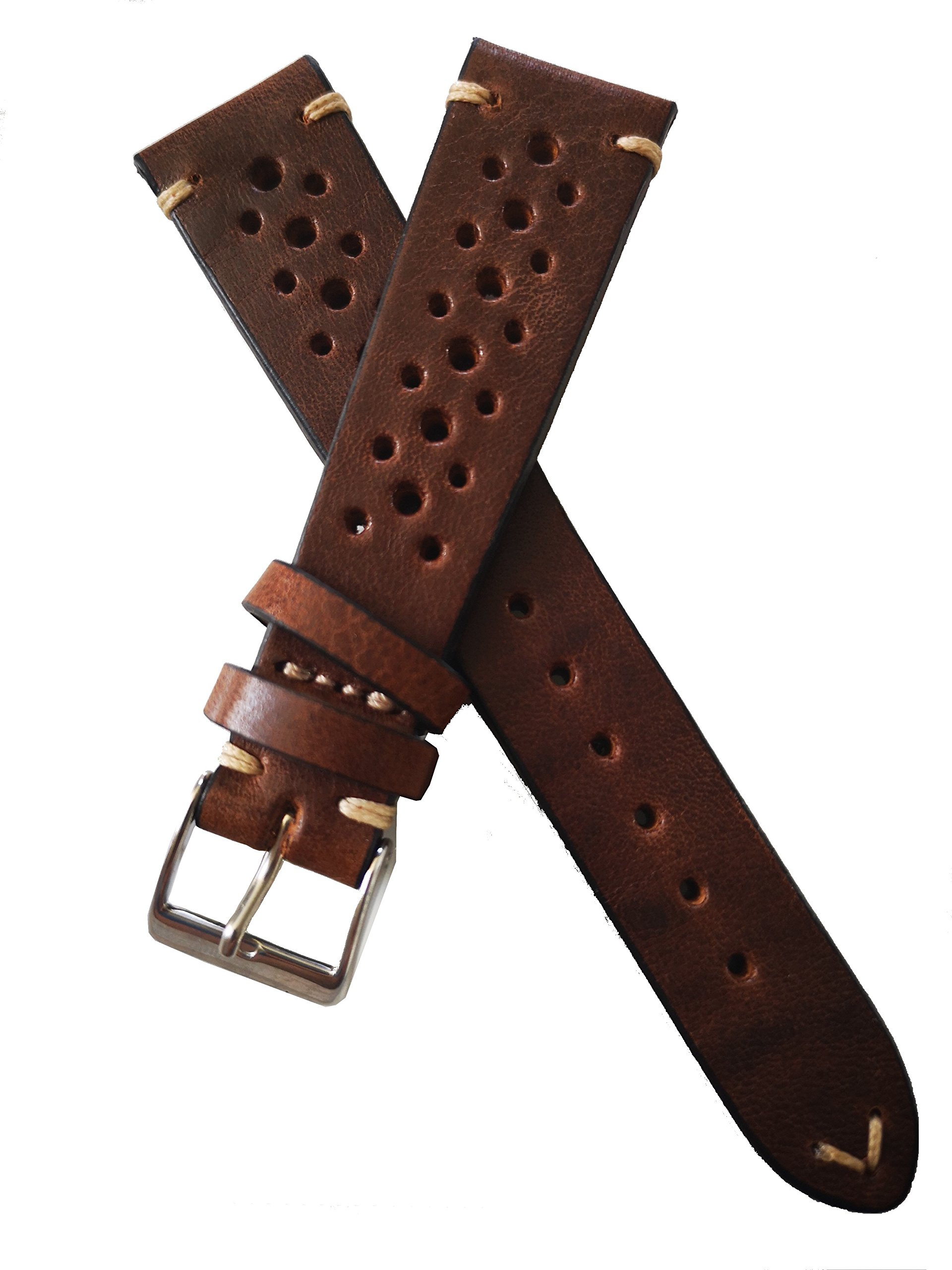 Fluco Vintage skóra bydlęca pasek do zegarka model Hunter-Racing 20 mm, ciemnobrązowy, Pasek
