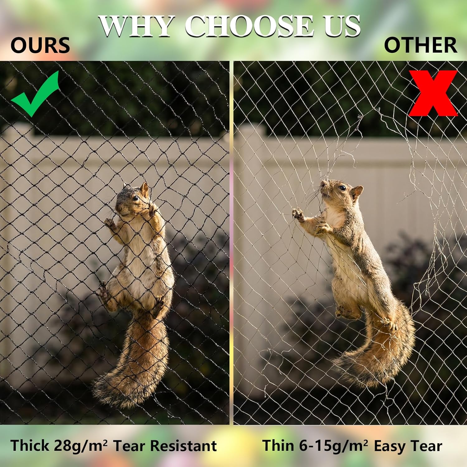 Bird Netting，7.5 x 100 FT Garden Netting Bird Net for Chicken Coop, Poultry Netting Fence for Fruit Trees, Plants and Vegetables Against Birds, Deer, Squirrels and Other Animals