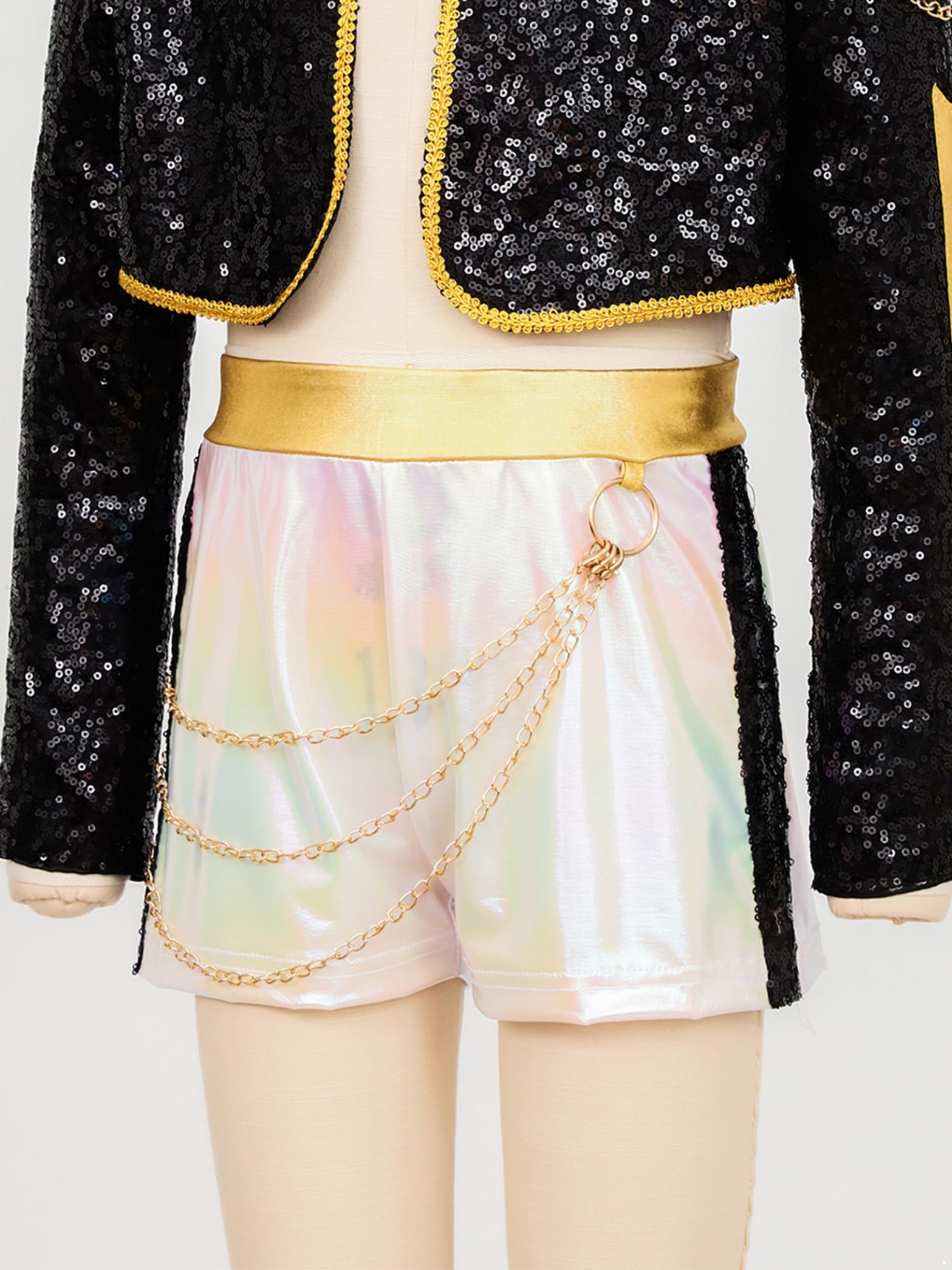Culottes de Danse Enfant Fille Costume de Chanteuse Shorts Paillettes Chaînes Tenue Performance de Scène
