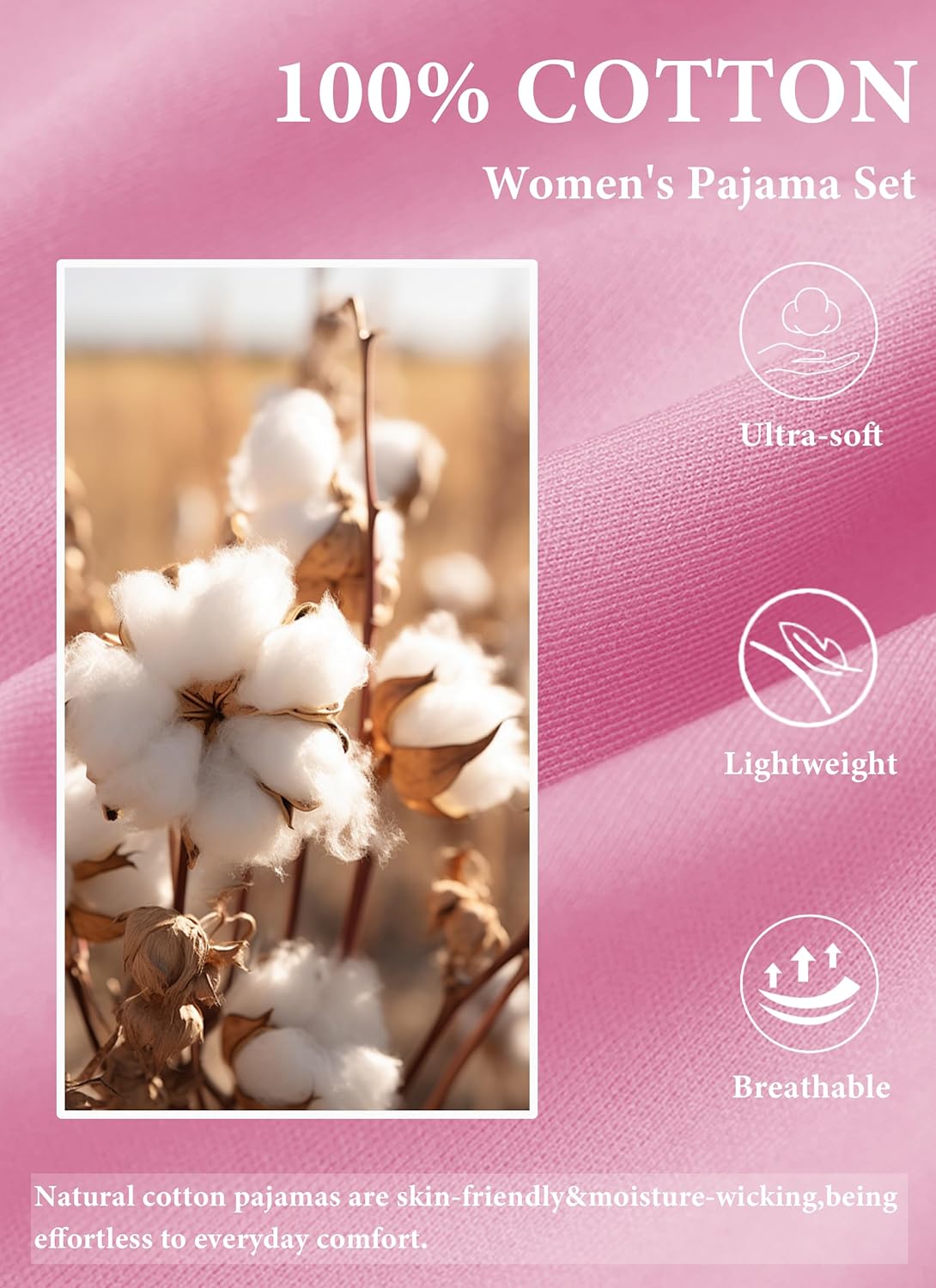 EA'S SECRET 100% Cotton Pajamas for Women Set Short Sleeve Button Down Sleepwear Capri Nightwear Pjs Loungewear - Image 2