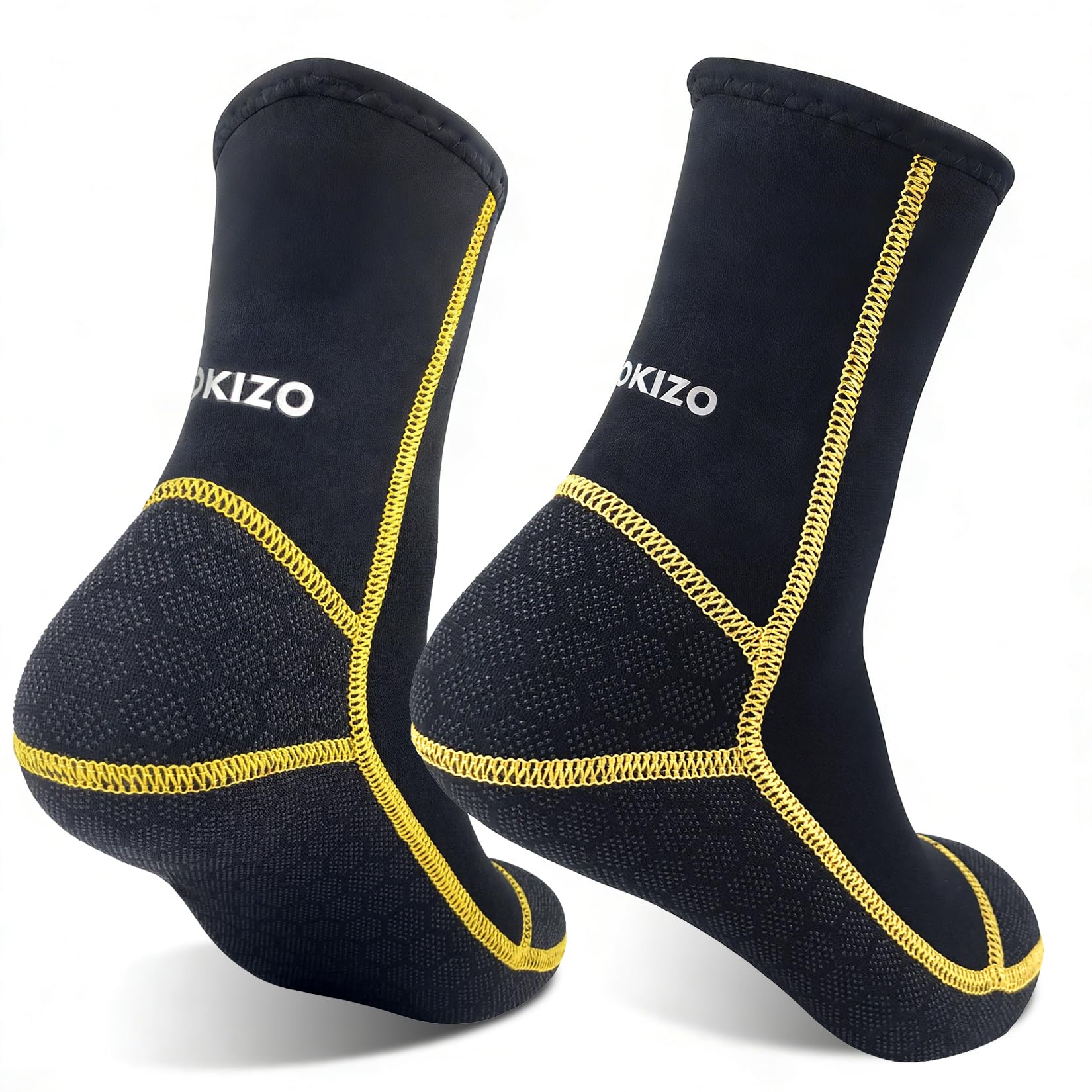 Dizokizo Neoprene Socks, 3mm Sand Proof Soccer Beach Water Socks Anti-Slip Wetsuit booties for Scuba Diving Surfing Kayaking (Golden lines) XL โ image 1