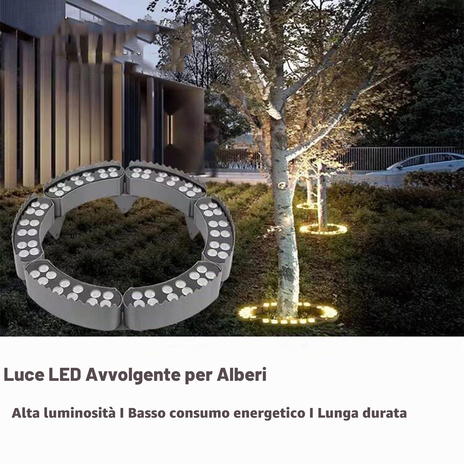 Anello Luminoso per Alberi da Esterno - Luci Che Abbracciano Gli Alberi, Illuminazione Impermeabile per Alberi da Giardino Colorati, Giardino Cortile Paesaggio Lampada(Warm Light,24W(24V))