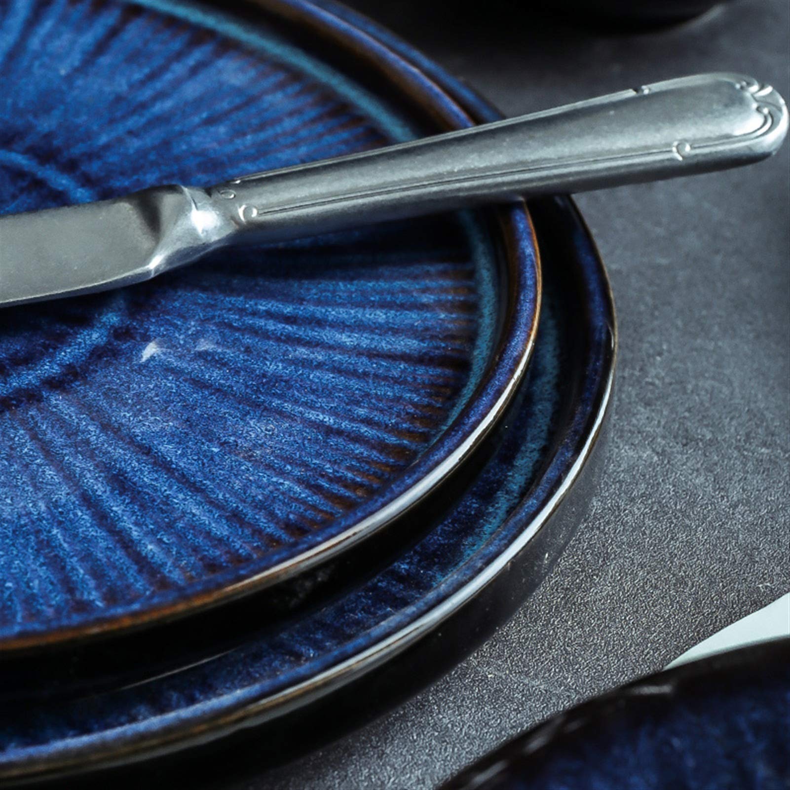 Liudan Speiseteller Nordic Glaze Blaue Farbe Keramik Geschirr Home Flache Platte Tiefe Steak Dish Frühstück Abendteller Großer Schleife Essteller (Color : N)