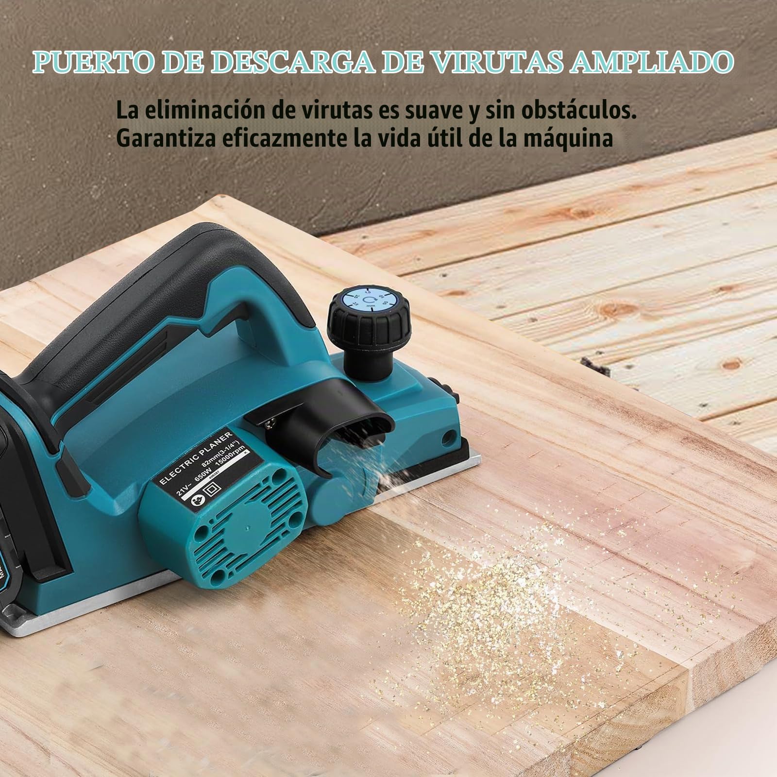 Cepillo de Madera Eléctrico Inalámbrico compatible con Makita 18V batería, 15000 rpm, Motor sin Escobillas, Profundidad Ajustable de 0-2 mm para Trabajos Carpintería DIY