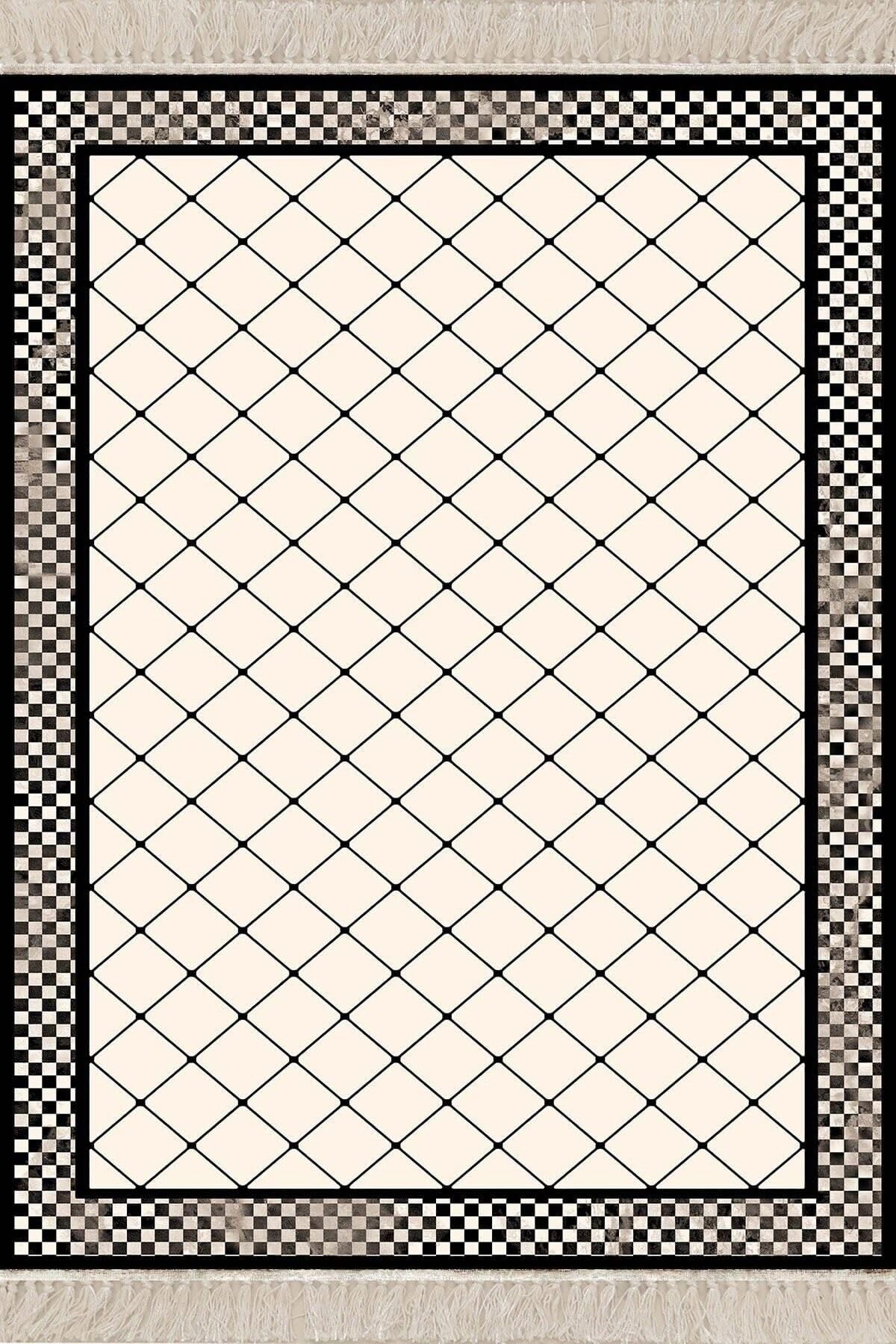 Pelangi Geometrik Desenli Dijital Baskı Yıkanabilir Kaymaz Taban Etnik Modern Desen Salon Halı, Bej-Siyah 130 x 180