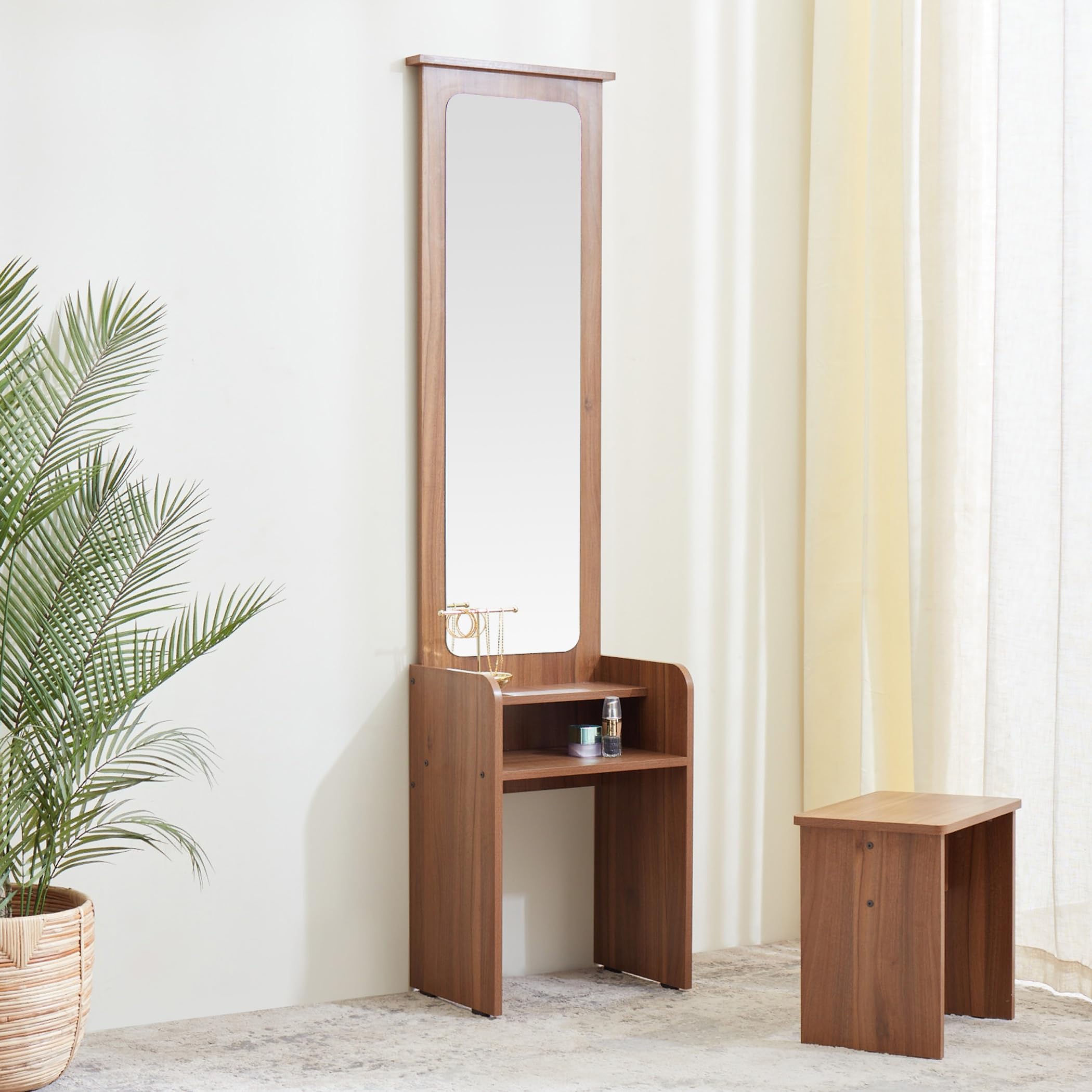 Home Centre Helios David Dresser Mirror with Stool - Teak-image-6