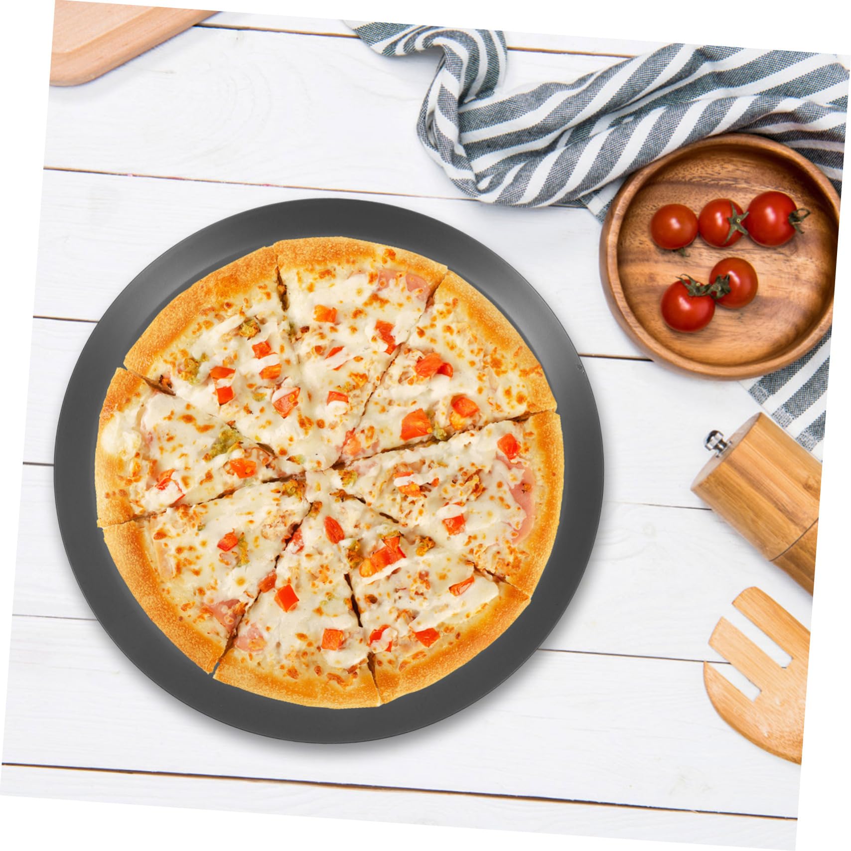 Bandeja para Hornear Pizza Redonda de 11 Pulgadas de Aleación de Aluminio | Antiadherente Agujeros, Circulación Uniforme del Calor, Limpieza Fácil