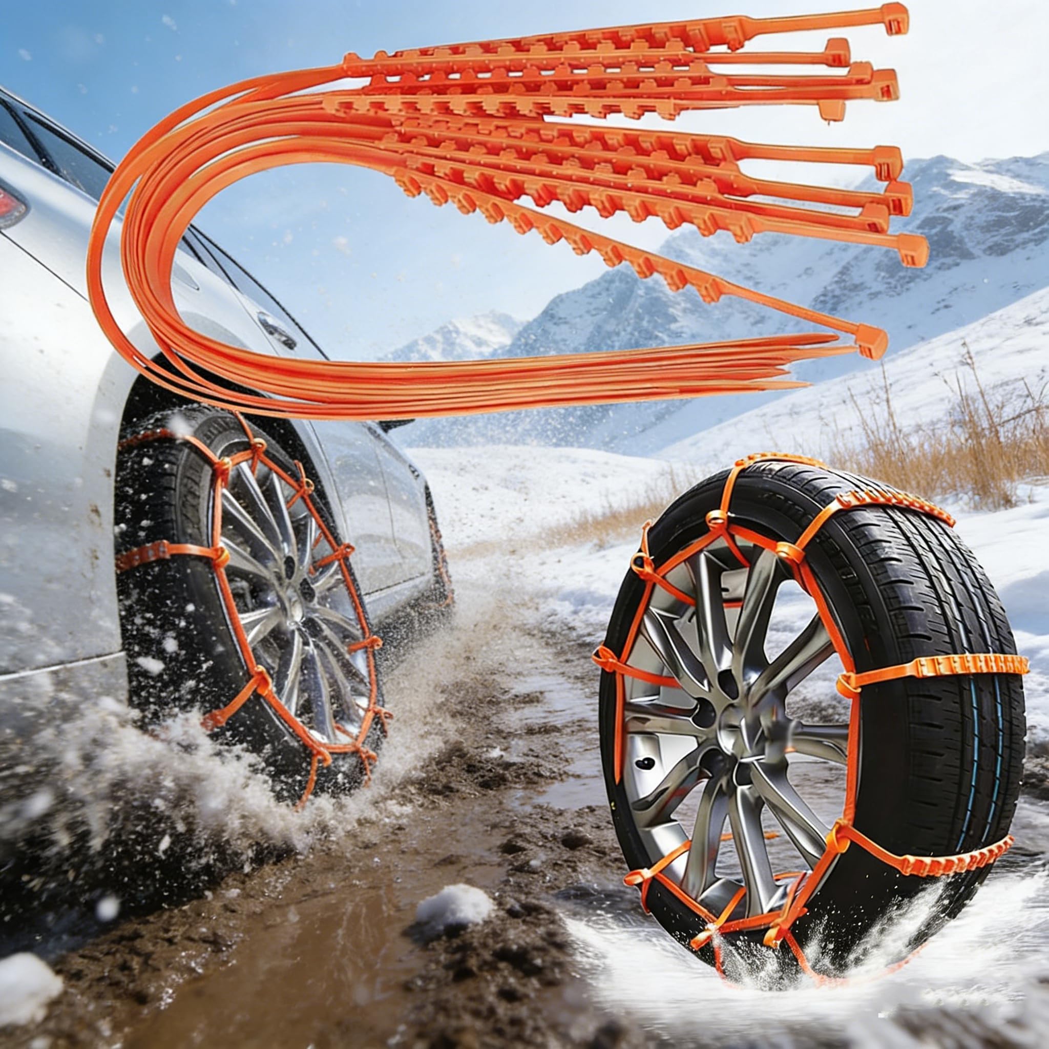 Lot de 20 chaînes à neige antidérapantes pour pneus de voiture - Serre-câbles universels réutilisables pour voitures, véhicules tout-terrain, SUV - Convient pour la neige, la boue et les