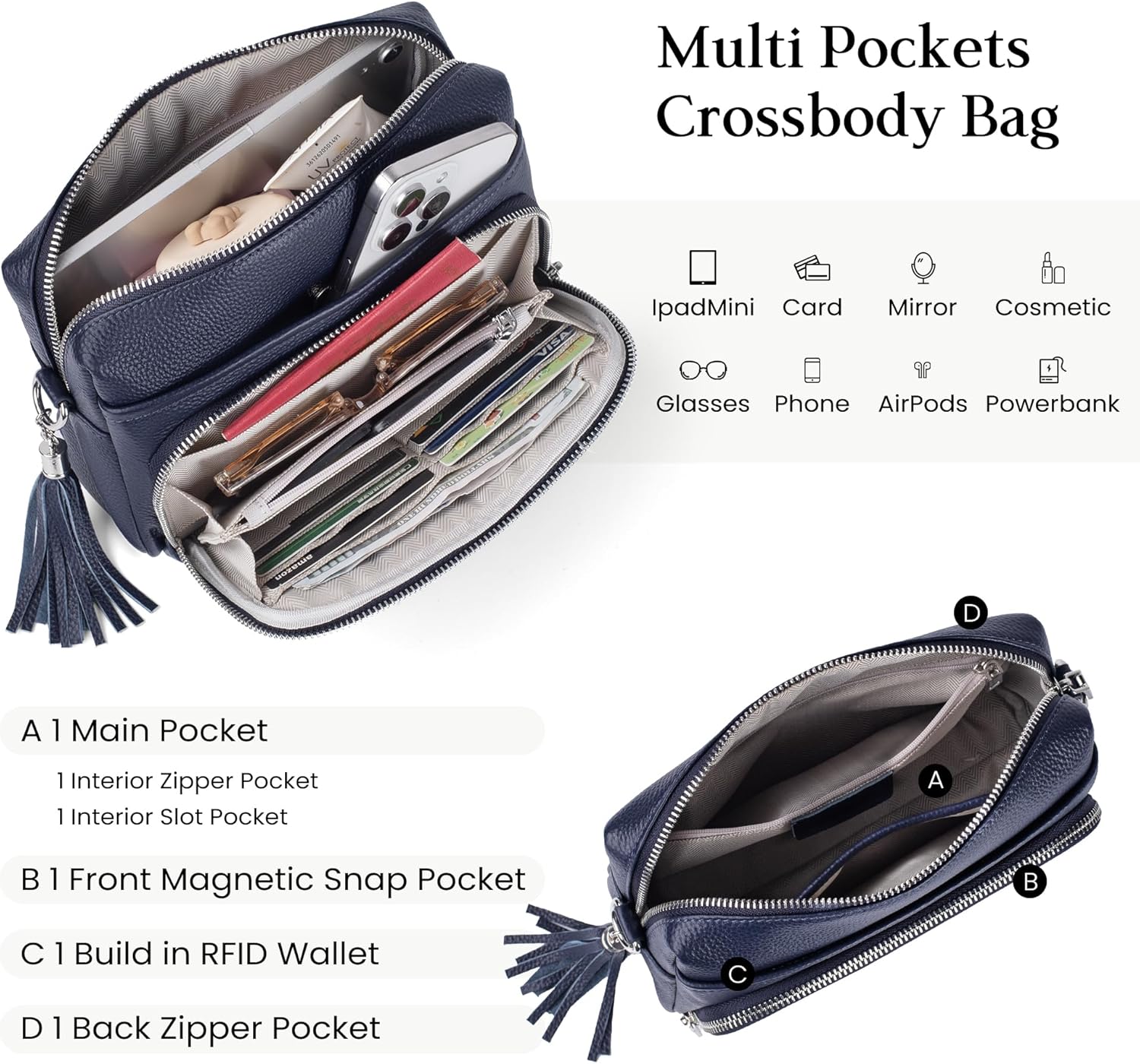 befen Genuine Leather Crossbody Purses for Women Small Crossbody Bags Purse with Built in RFID Blocking Wallet - Image 4