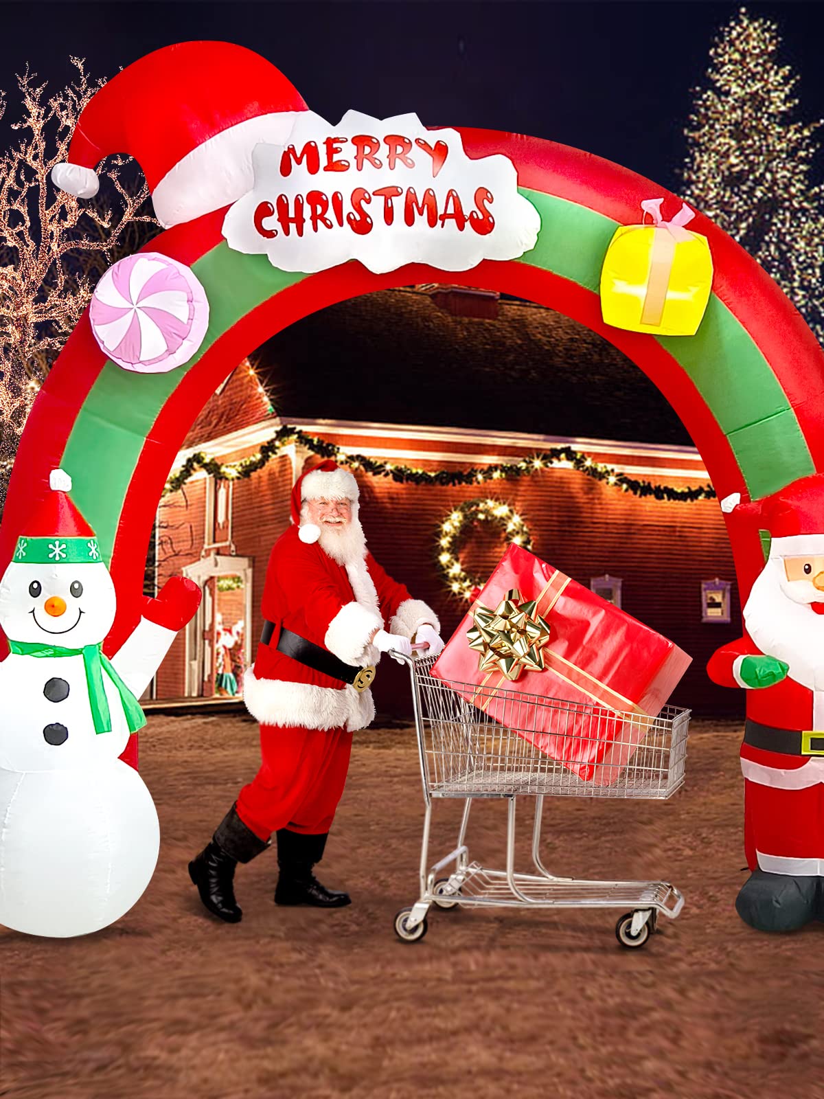 EBANKU 9 pies Navidad Inflable Papá Noel muñeco de Nieve Arco Iris Decoraciones con LED incorporados, Vacaciones para el Interior del Partido, al Aire Libre