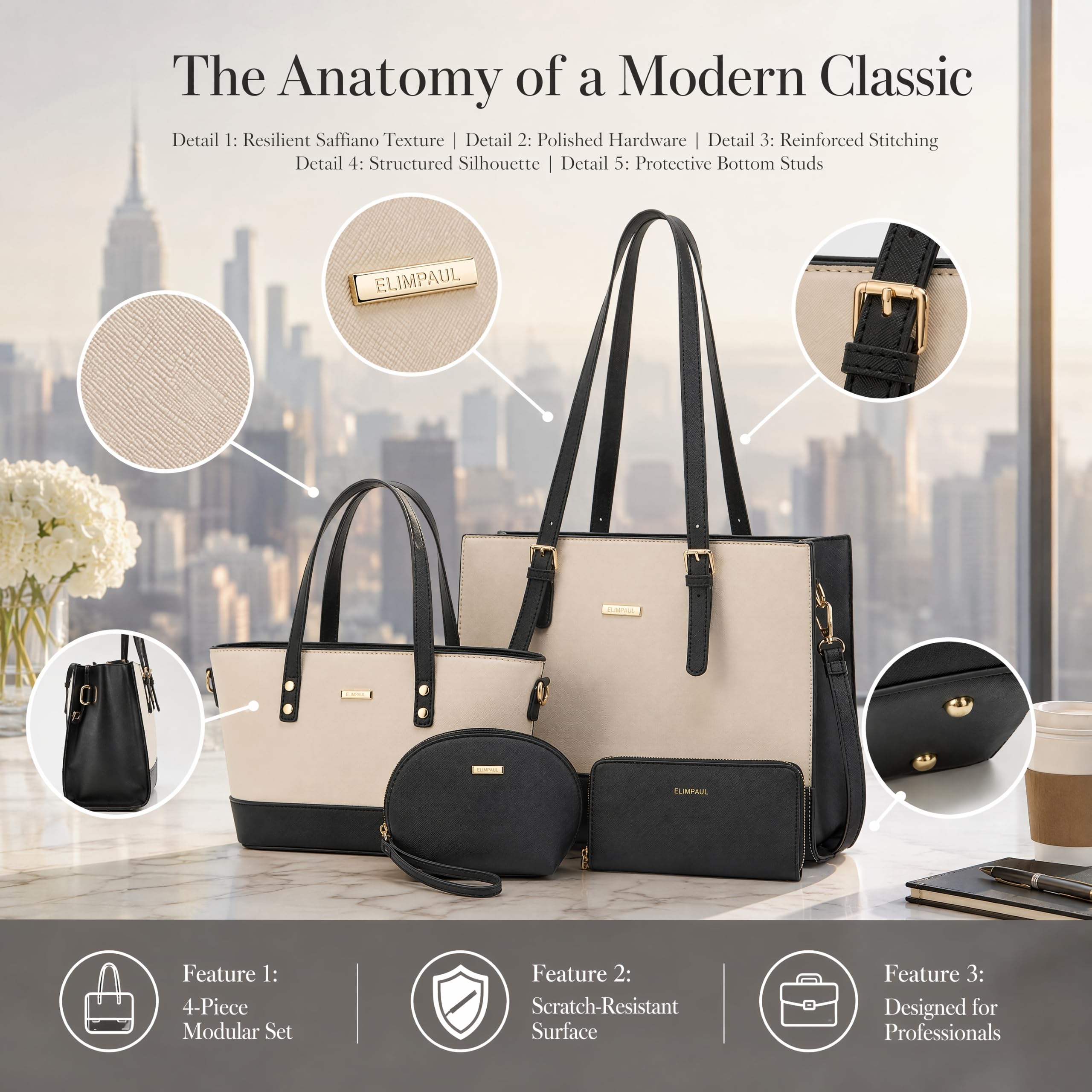 Modische Damen-Handtaschen, Tragetasche, Schultertasche, Tragegriff oben, Geldbörsen-Set