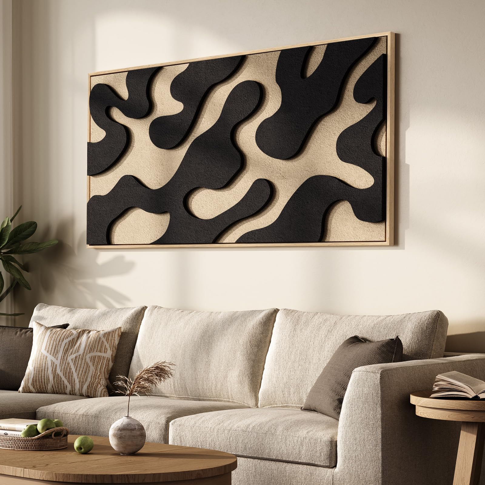 Large 3D Textured Framed Abstract Wall Art for Living Room, 3 Piece Modern Paintings Artwork for Walls, Black White Brown Geometric Sandstone Texture Pictures for Hallway Office Home Decor 24x36 In — view 40