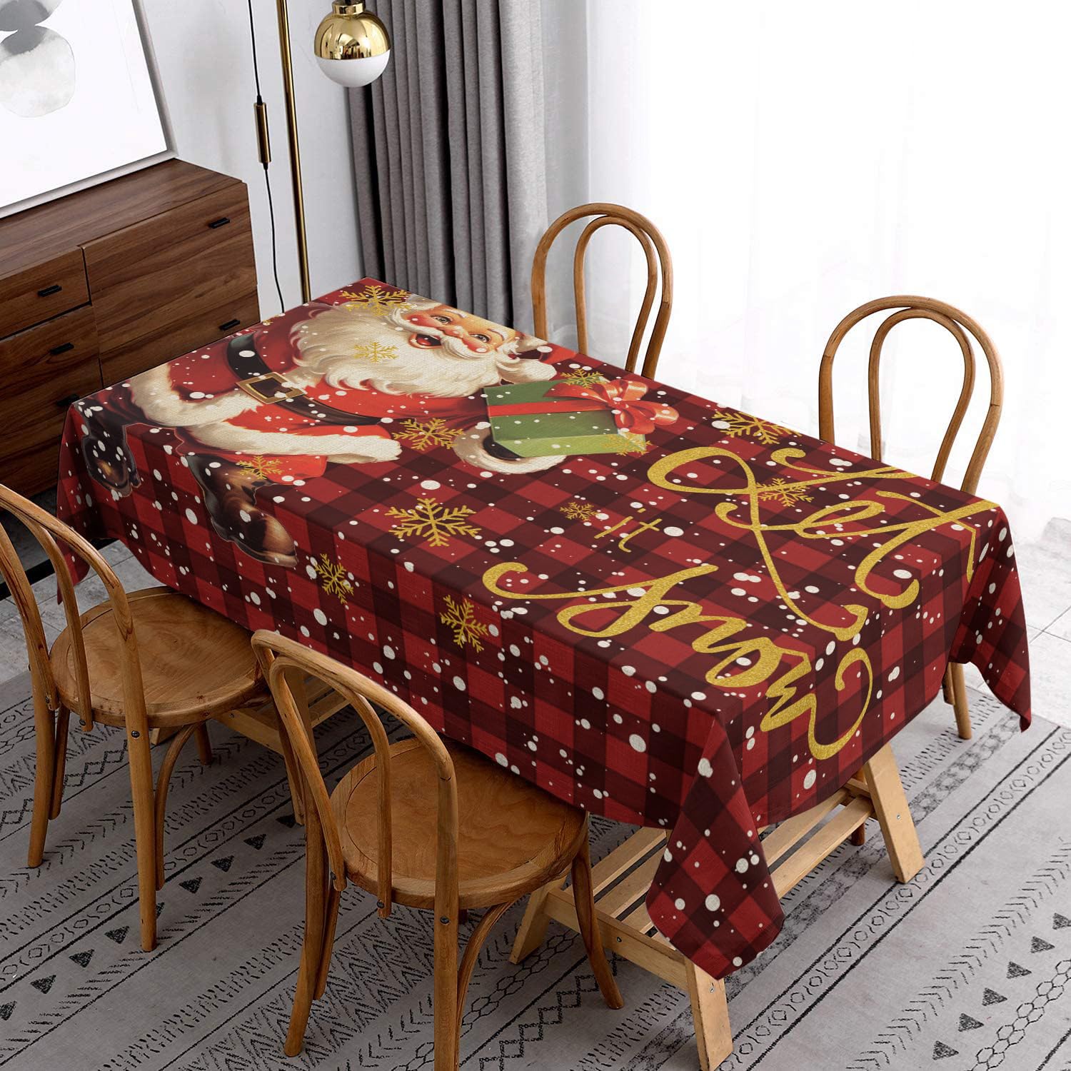 Mantel Antimanchas Papá Noel Rojo Mantel Tela Poliéster Impermeable Lavable Manteles de Mesa Rectangular para Interior y Exterior Casa Comedor Cocina Fiesta(140x200cm)