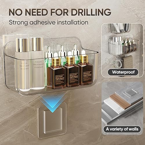 Miniatura 4 de Organizador de ducha acrílico a prueba de óxido con gran capacidad, estantes sin perforaciones para almacenamiento de baño y decoración del hogar