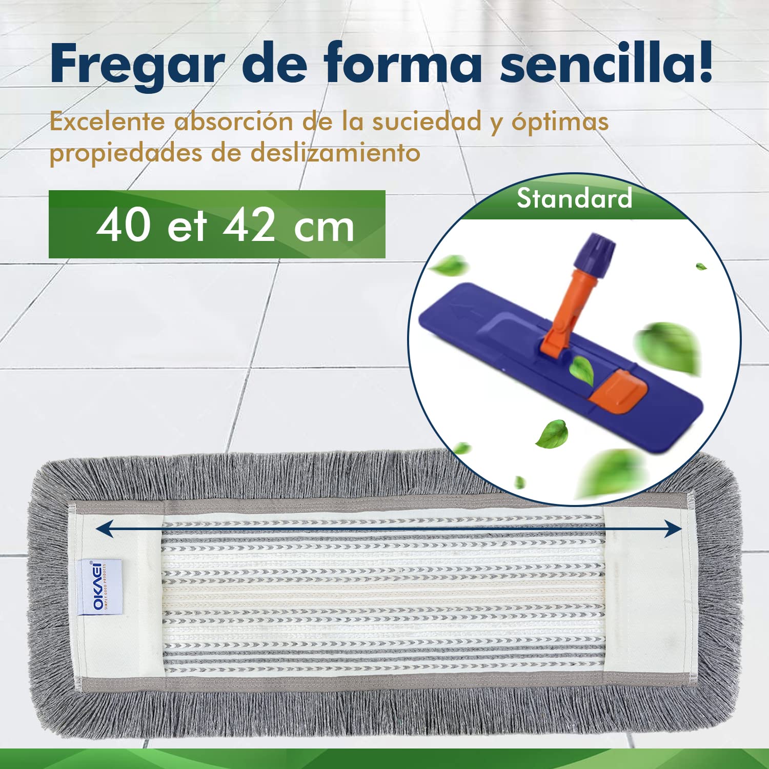 Okaei 5 Piezas de Funda para mopa (40 cm) – Mopa para hospitales y Servicios de Cuidado – Funda de fregona con propiedades óptimas de Deslizamiento para Trabajos ergonómicos – Gris — view 2