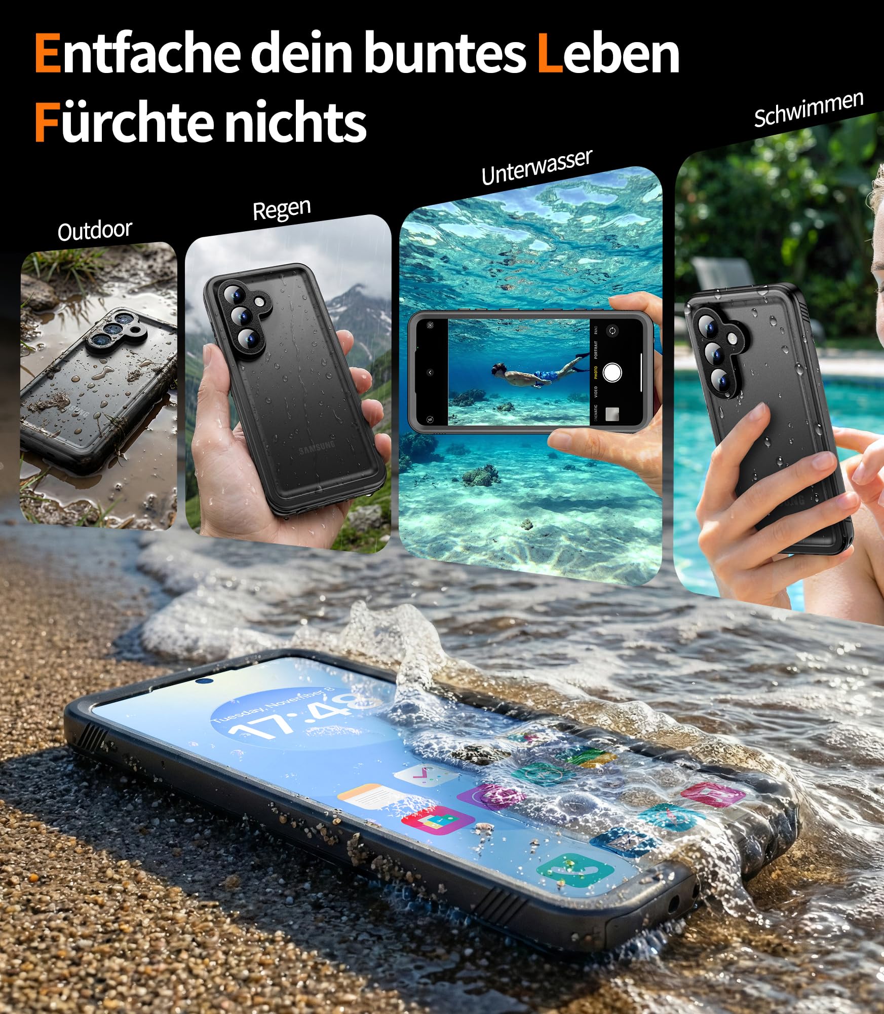 Cozycase TOP Militärschutz Hülle Für iPhone SE 2022 2020 8 7 wasserdichte 360 Panzerhülle Outdoor Vorne Hinten Case Soßfest Staubschutz Baustelle Waterproof Handyhülle Für iPhone SE, Schwarz