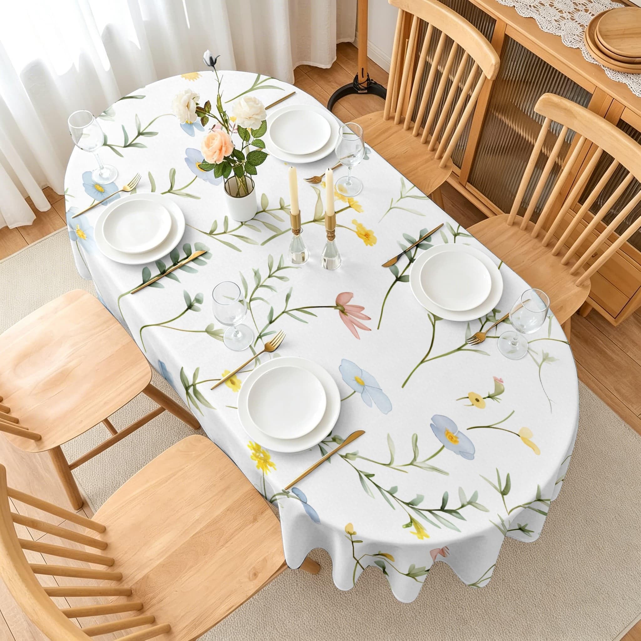 Wildblumen Ovale Tischdecke Abwaschbar 160x220 cm