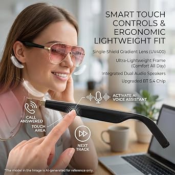 Smart Bluetooth 5.4 Sunglasses with Open-Ear Audio, Blue Light Blocking, UV Protection, Waterproof for Daily Wear