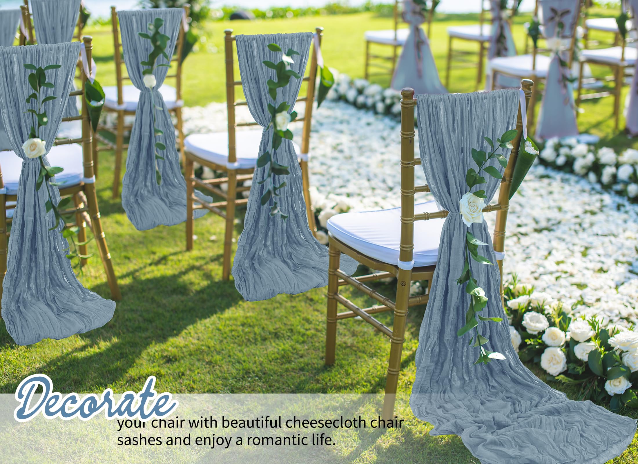Seihtuch-Stuhlschärpen, Stuhlschärpen, Stuhl-Schärpen, Dekorationen, Universelle Stuhldekoration Für Hochzeit, Empfang, Bankett, Party, Staubblau