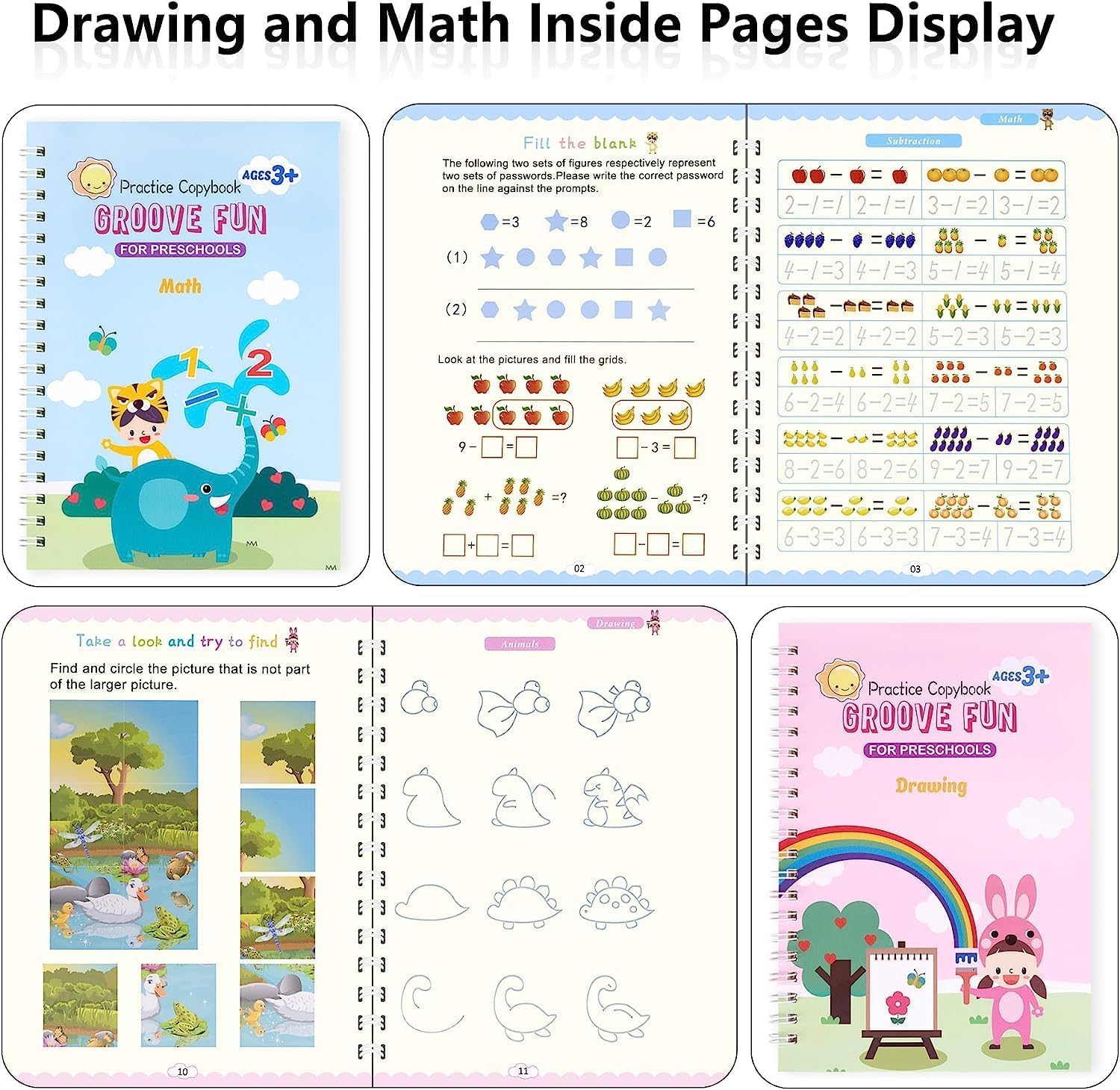 4 Pack of Grooved Writing Books for Kids,Magic Copy Books,Reusable Writing Practice Workbook for Kids Age 3-5 Kindergarten Preschool Calligraphy - Image 6