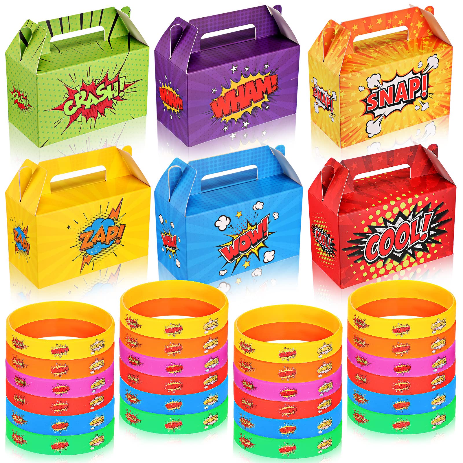 Photo 1 of 48 Pack Birthday Party Favors, Include 24 Snap Snack Treat Box Party Gift Boxes and 24 Ooops Silicone Bracelets Silicone Wristband Birthday Celebration Party Supplies for Teens