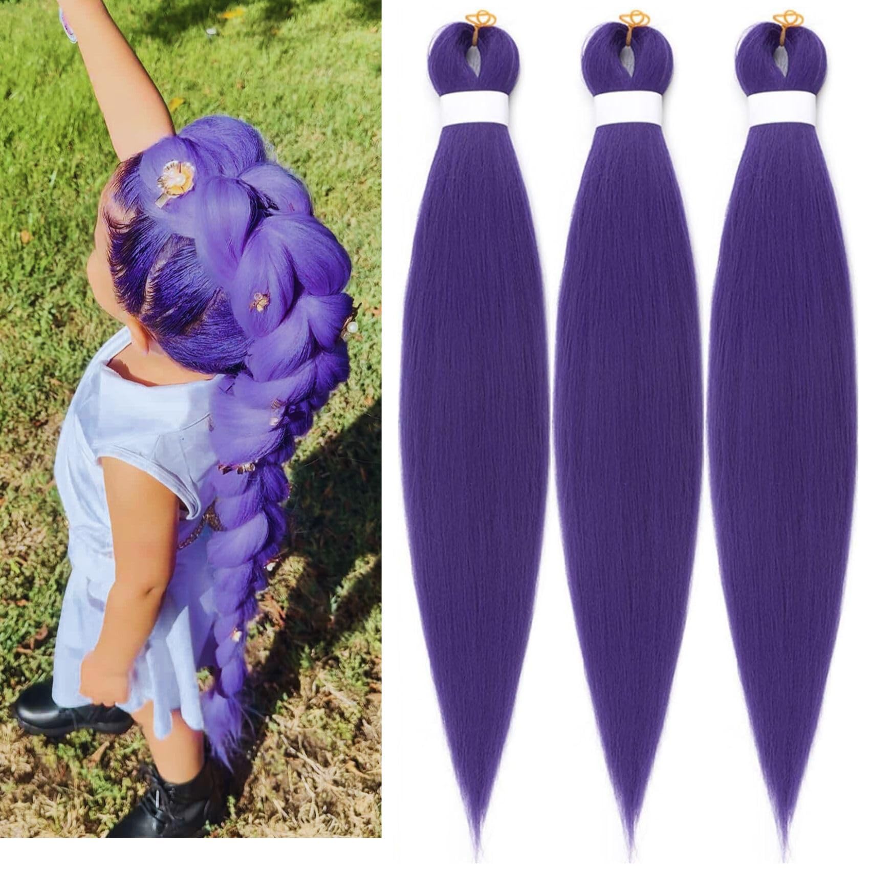 Purple Braiding Hair Pre stretched ez Braid Kids Purple Braiding Hair for Knotless Braids 26inch