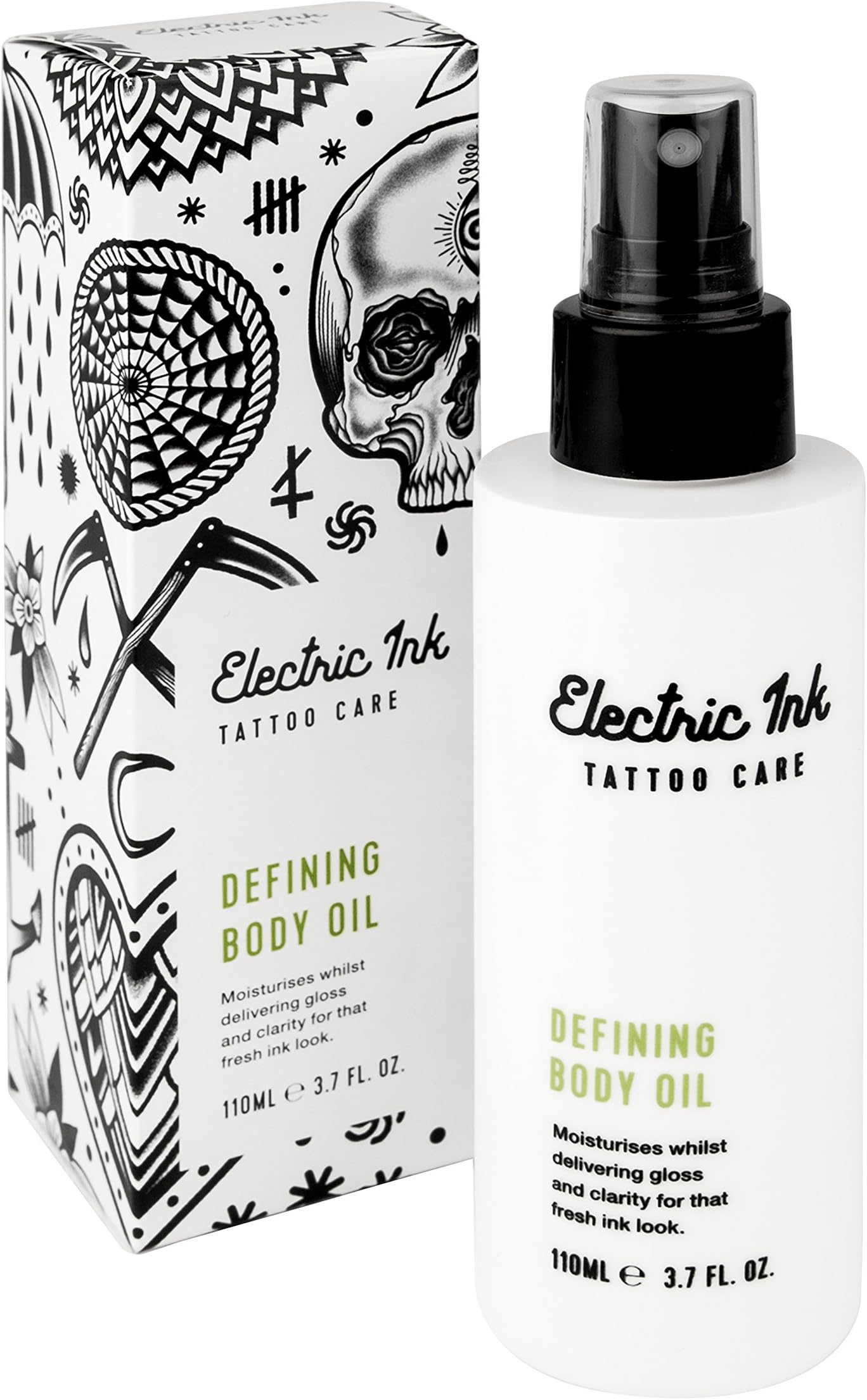 Electric Ink Defining Body + Tattoo Oil 110ml - Keeps Your Tattoos in Perfect Condition Delivering Gloss & Clarity for That New Tattoo Look!
