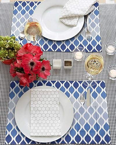 Miniatura 3 de Juego de 2 manteles individuales marroquíes para mesa de comedor, manteles individuales de algodón y lino con bolsillo, mesa cuadrada  rectangular