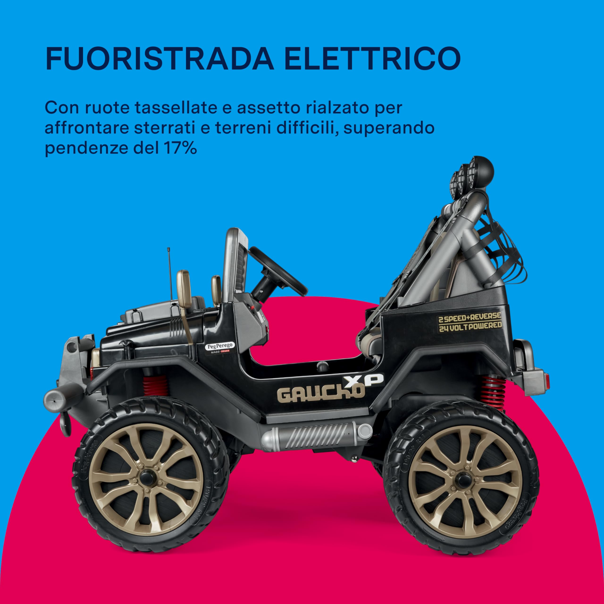 PEG Gaucho XP Fuoristrada Elettrico Cavalcabile per Bambini dai 3 Anni con Luci LED, Suoni, Radio FM e Batteria Ricaricabile 24V