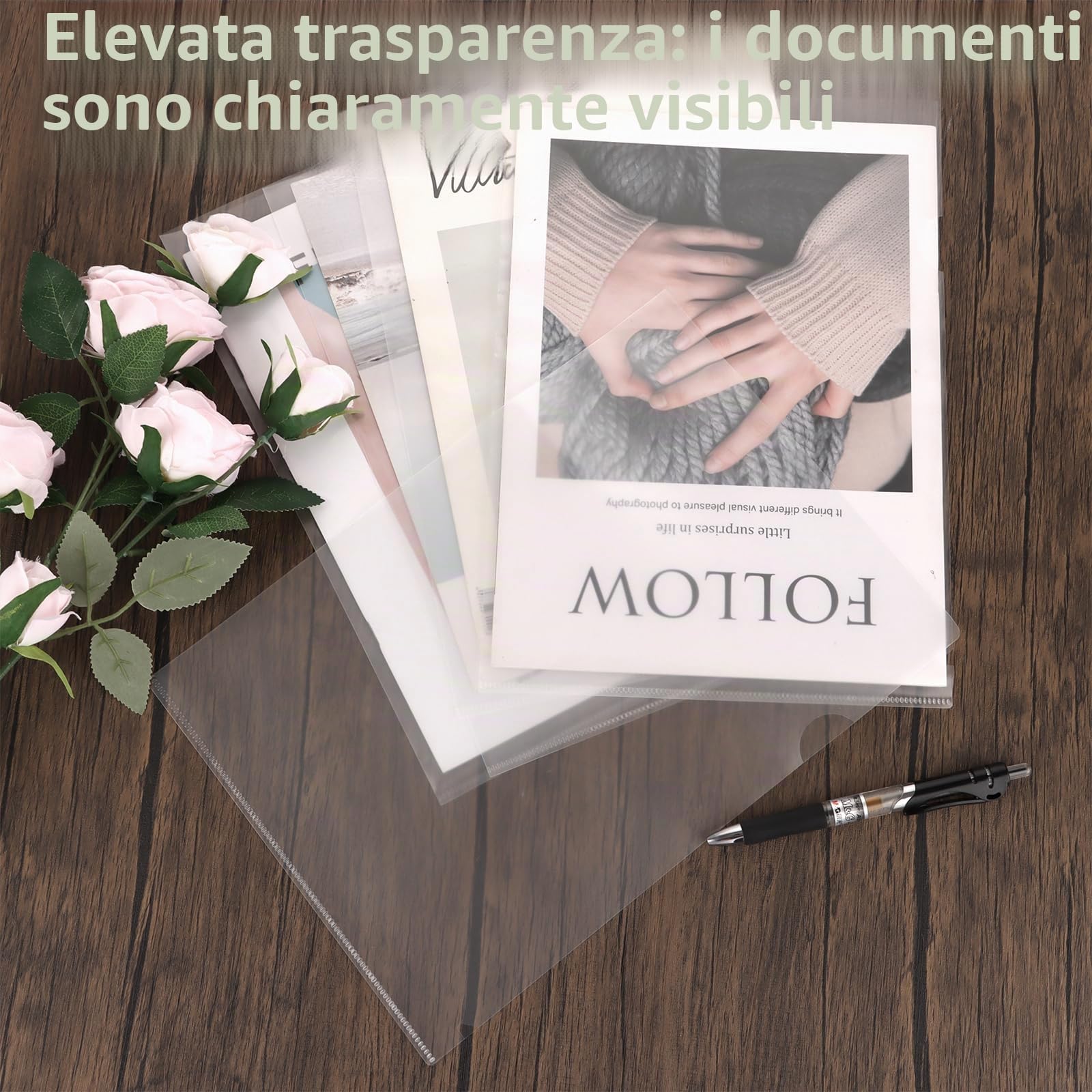 Confezione da 120 buste trasparenti A4, con angoli trasparenti in formato A4, in plastica, resistenti (trasparente)