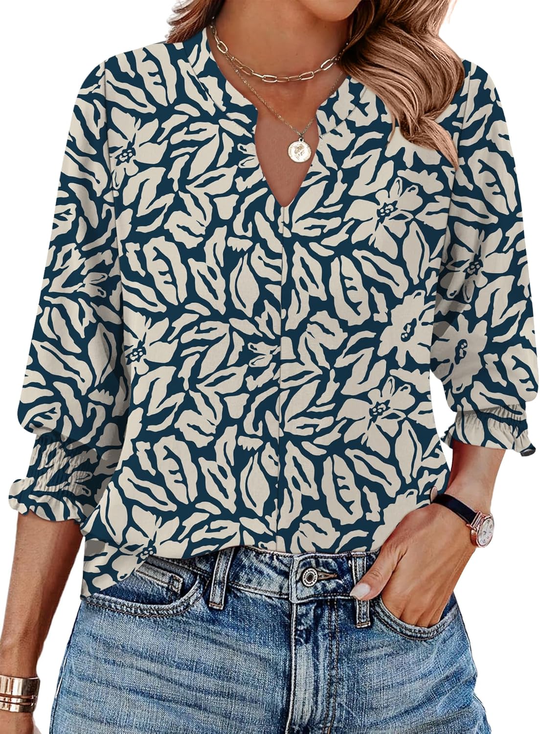 Ivicoer Blouses for Women Dressy Casual 3/4 Length Sleeve Womens Tops Trendy Spring Fall Clothes S-XXL