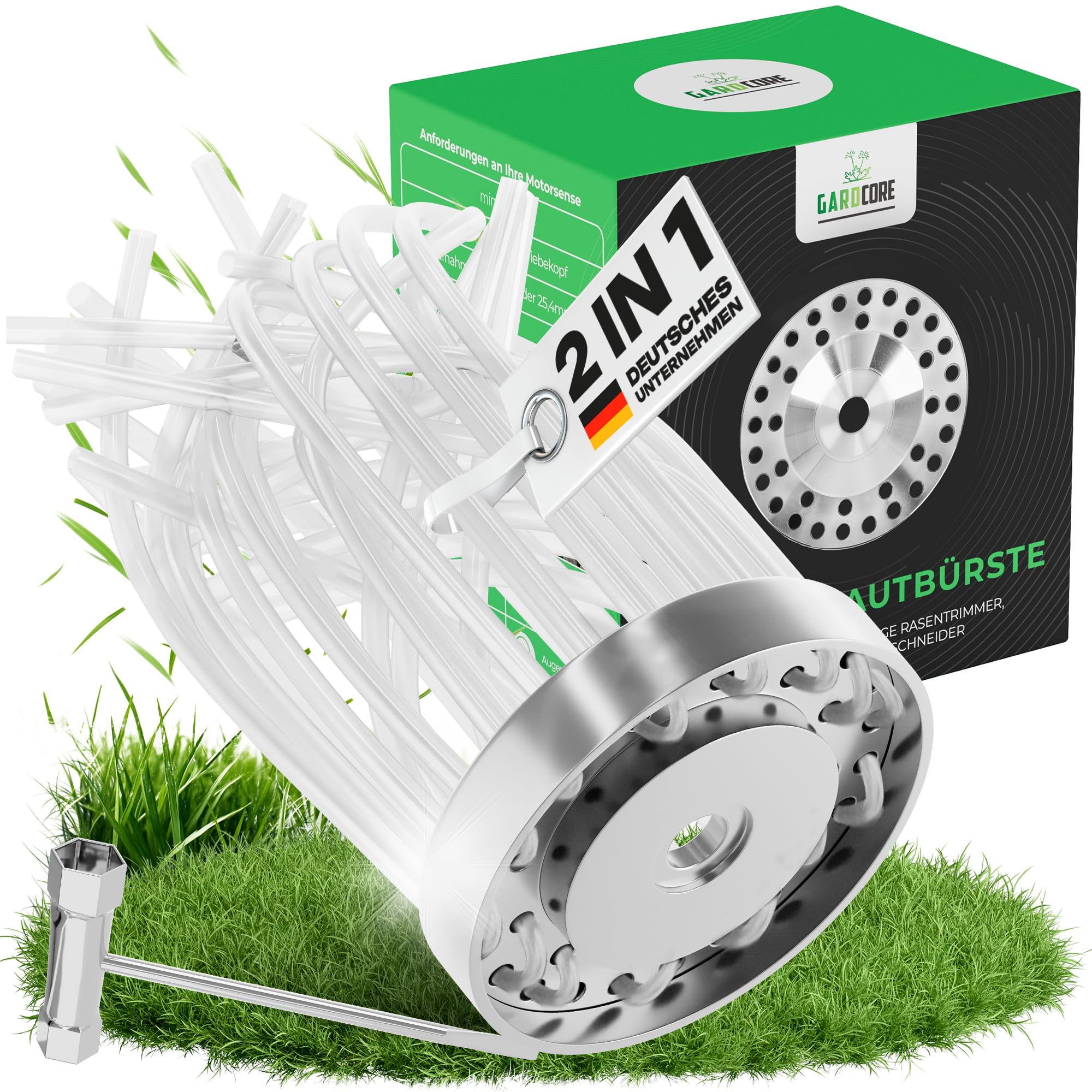 GARDCORE® 2in1 Unkrautbürste Freischneider [Mähen & Pflaster reinigen | inkl. 30m Faden] Wildkrautbürste für Motorsense Zubehör | Fugenbürste Unkraut | Trimmerkopf (Ab 2PS)