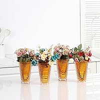 Vista 4 de MCMCNCUIU Juego de 4 jarrones de cristal, jarrones de cristal ámbar, jarrón de cristal para centros de mesa, moderno florero para sala de estar