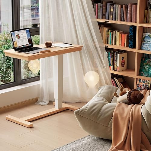 Miniatura 3 de Mesita de noche de madera maciza con ruedas, mesa de cama de hospital ajustable sobre la cama, escritorio rodante para computadora portátil,