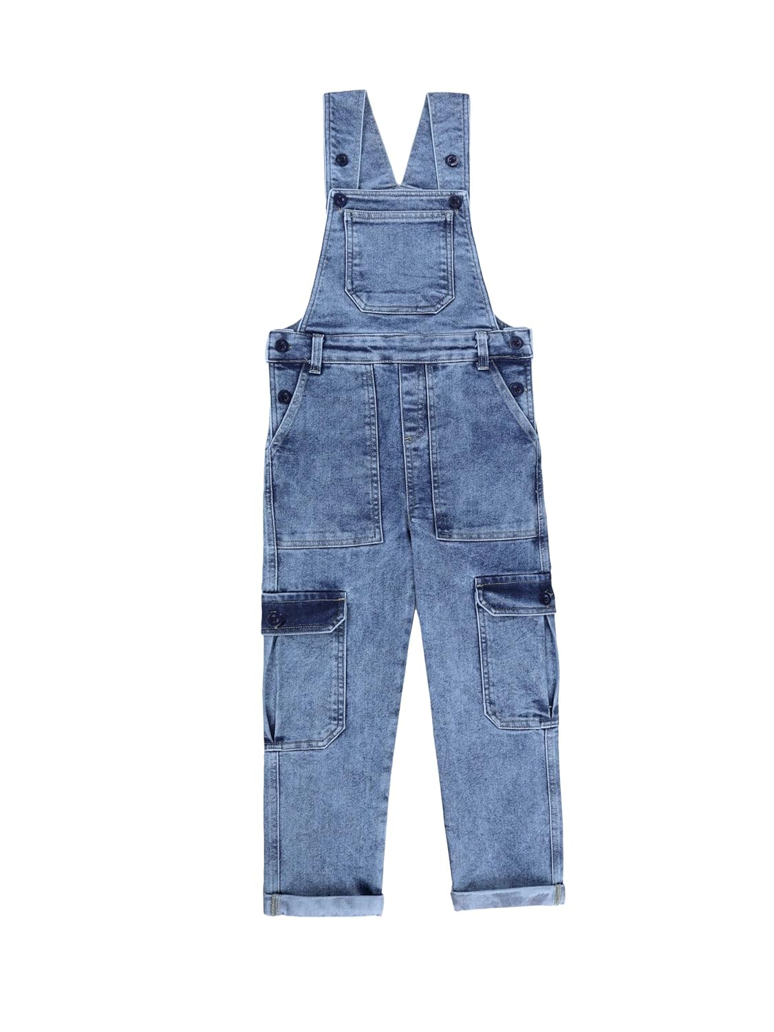 KiddoPanti Unisex Denim Dungaree Pant With Cargo Pockets