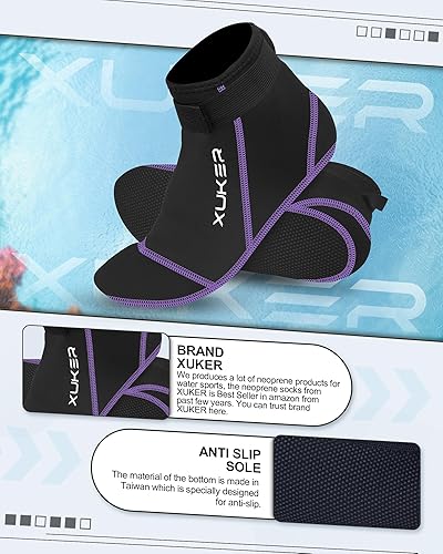 Miniatura 25 de XUKER Calcetines de neopreno, 0.118 in Playa Voleibol Arena Fútbol Agua Traje Calcetines para Buceo Snorkeling Kayak Remo Negro