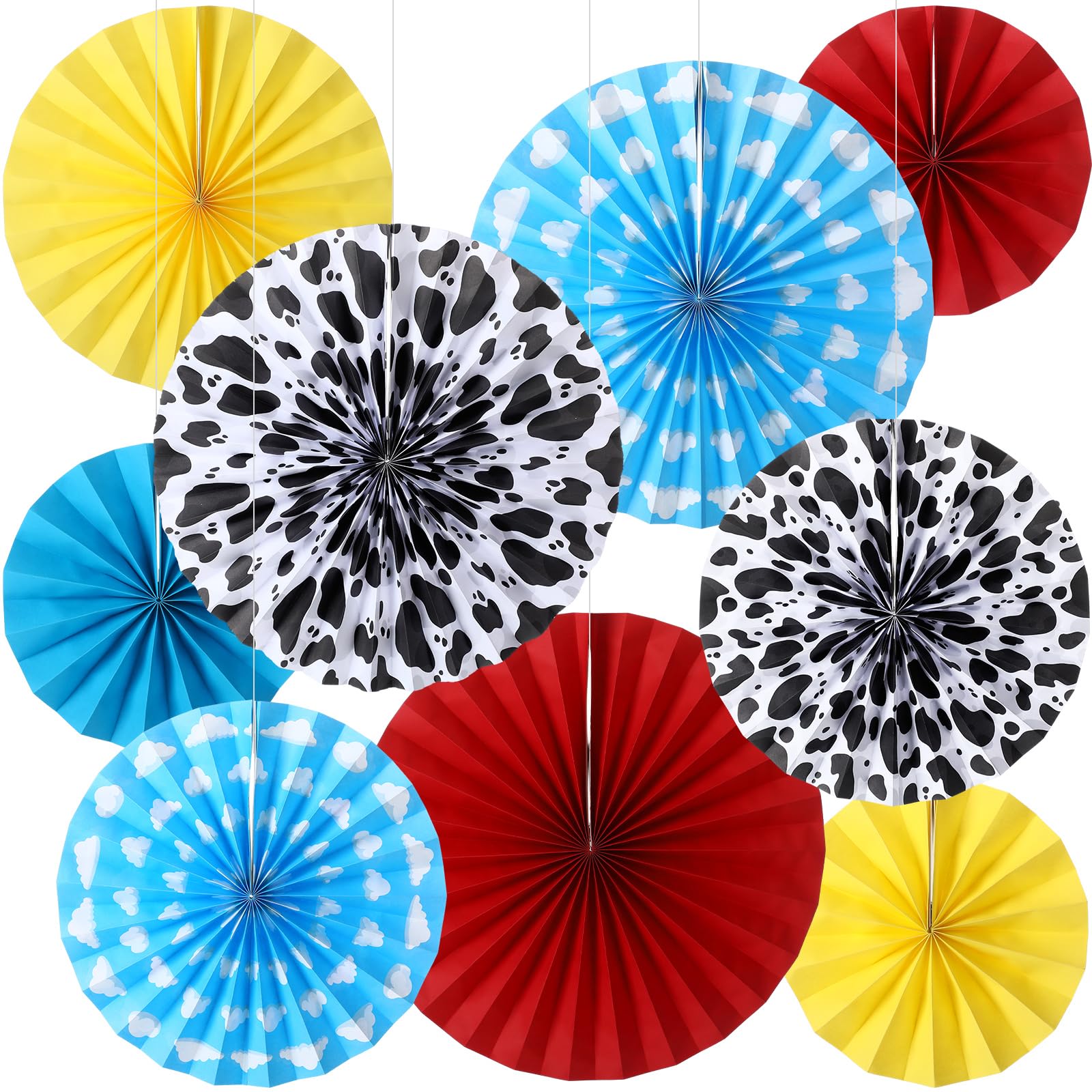 Outus 9 Pcs Western Party Hanging Paper Fans Birthday,Cartoon Story