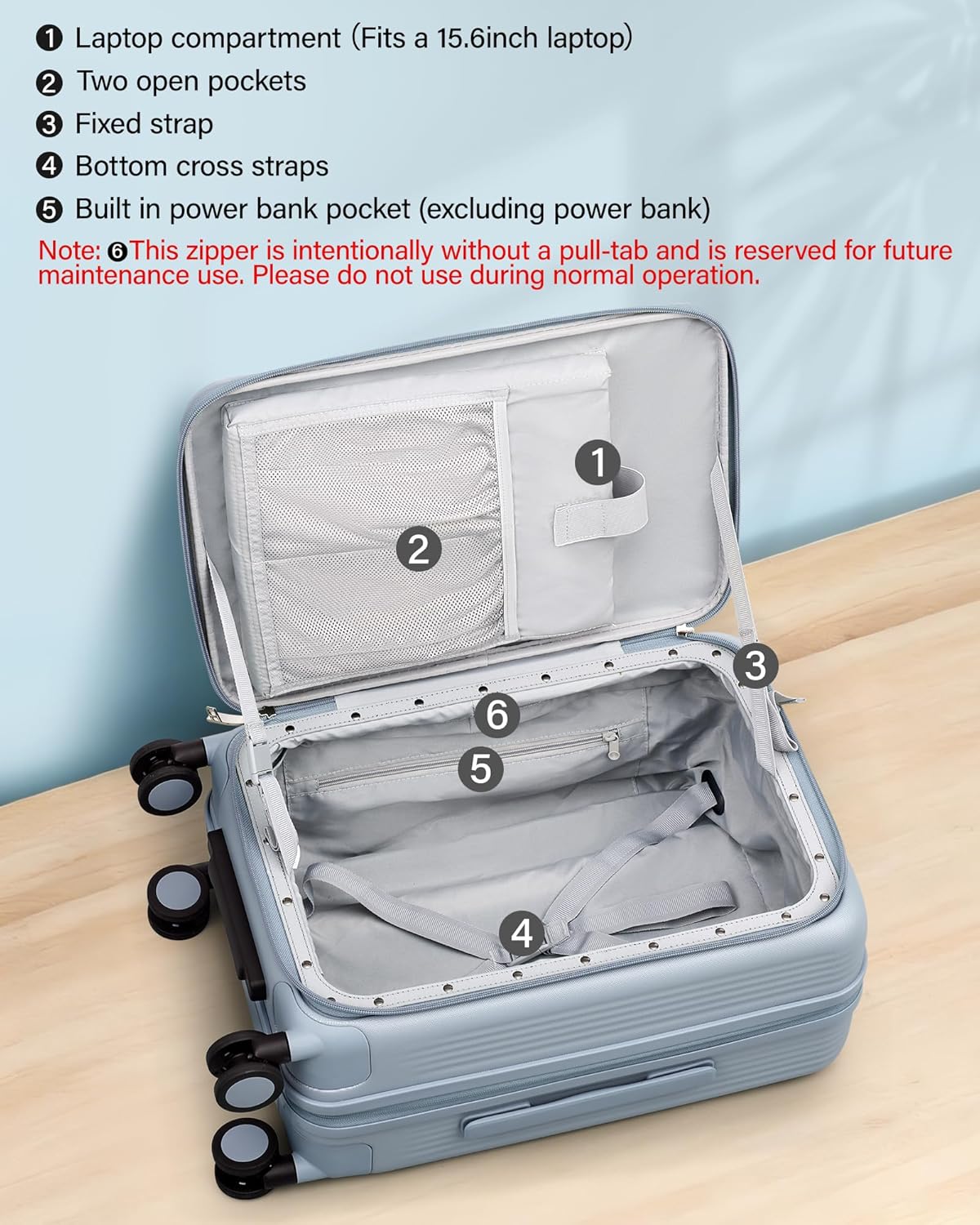 Hanke 20 Inch Expandable Carry On Luggage Airline Approved Top Opening Travel Luggage Rolling Suitcase with Cup Holder Hard Shell Suitcases with Wheels (Grey) - Image 7