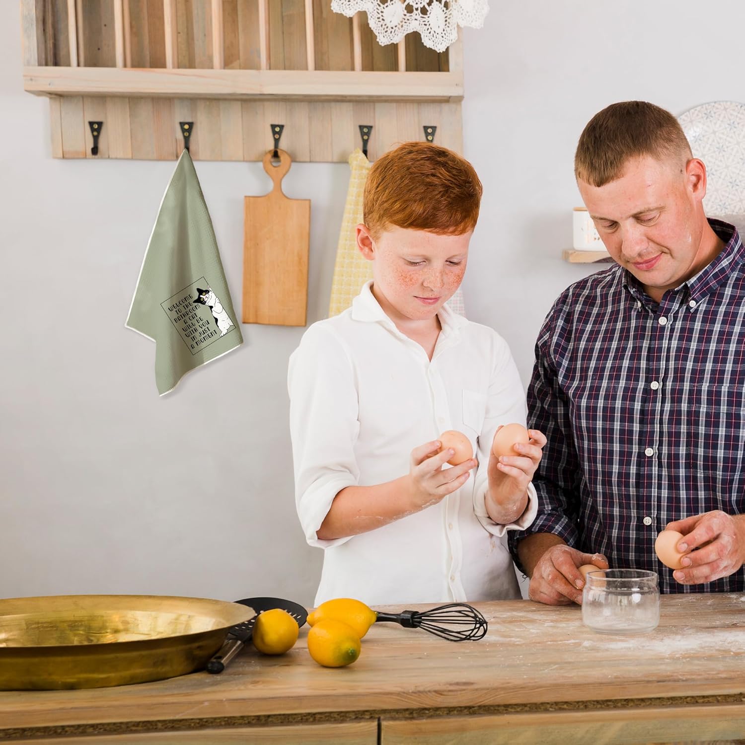 Funny Tuxedo Cat Bathroom Hand Towels 16x24 Inch, Tuxedo Cat Gifts, Sage Green Towels Decorative for Bathroom - Image 4