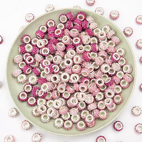 Vista 50 de 200 cuentas europeas de agujero grande – Mixcolor Lampwork Rhinestone Craft Beads para bricolaje pulseras joyería fabricación