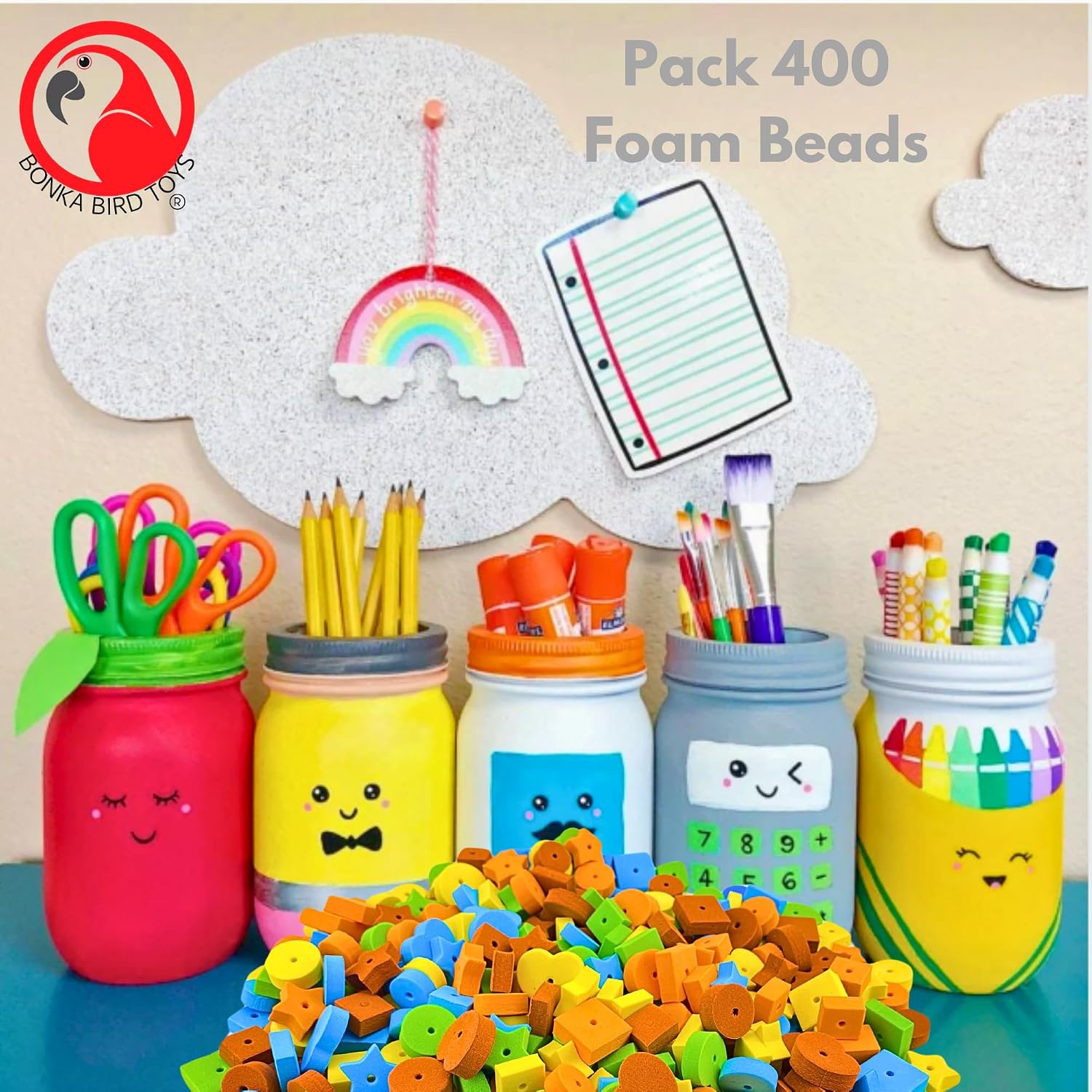 Bonka Bird Toys 1695 Pack 400 Colored Foam Beads 1/4" to 1/2" Diameter with 1/16" Hole for DIY Craft Projects for Small to Medium Bird Breeds Conures Ringnecks Quakers and Similar